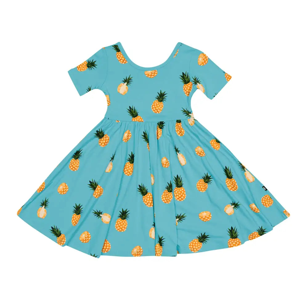 Kyte Baby Twirl Dress in Pineapple Print - Soft Cotton Toddler Girls' Summer Dress for Playdates, Parties & Photo Shoots