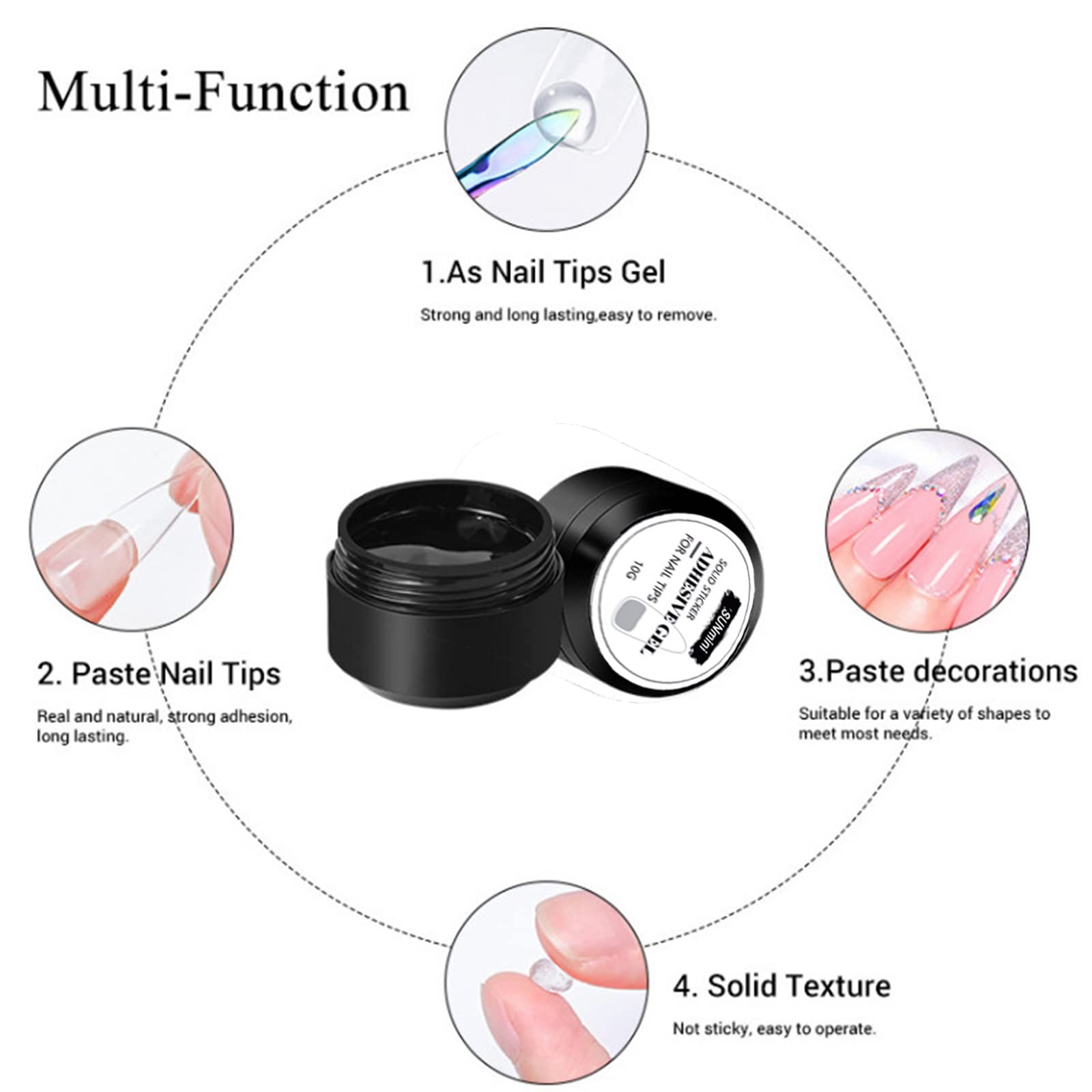 3Pcs Solid False Nail Tips Gel Glue - Clear UV LED Nail Extension Kit with Rhinestone Glue & Soak Off Gel - Professional Press On Nails Adhesive 10g (1PCS) - Perfect for Salon, Home Manicure & Nail Art Designs