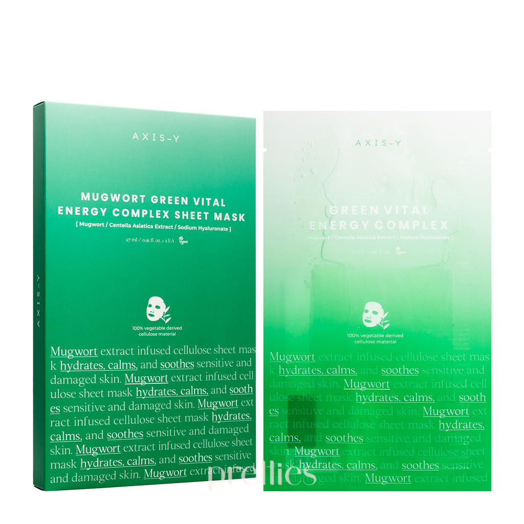 AXIS Y Mugwort Green Vital Energy Complex Sheet Mask - 5 Pack | Hydrating & Soothing Face Mask for Glowing Skin | Perfect for Daily Skincare & Spa Nights
