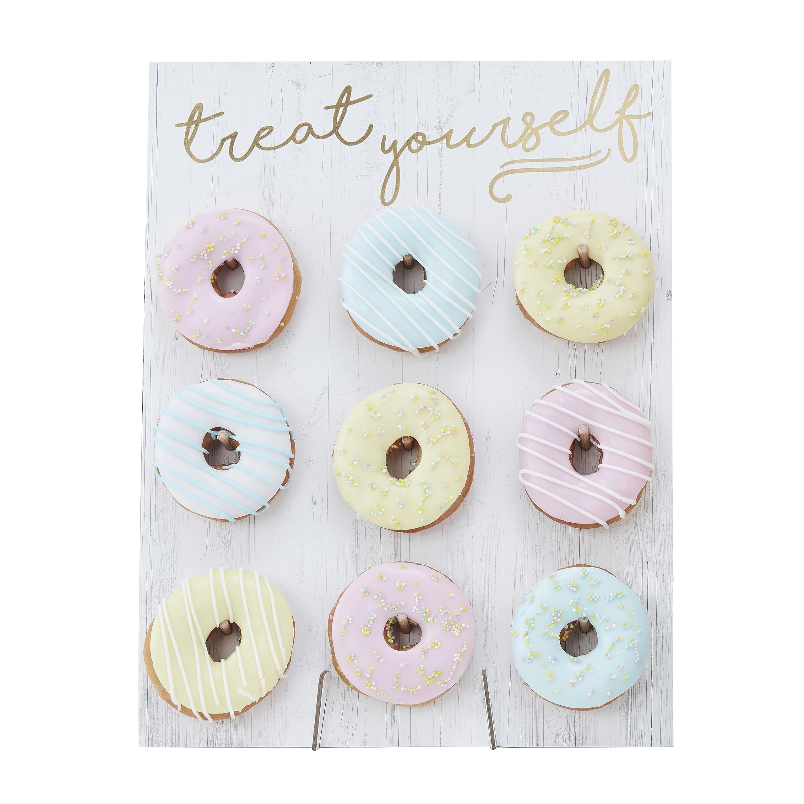 Ginger Ray Gold Foiled Treat Yourself Donut Wall Party Display - Holds 9 Doughnuts, White, 42cm x 32cm - Perfect for Birthday Parties, Baby Showers & Dessert Tables