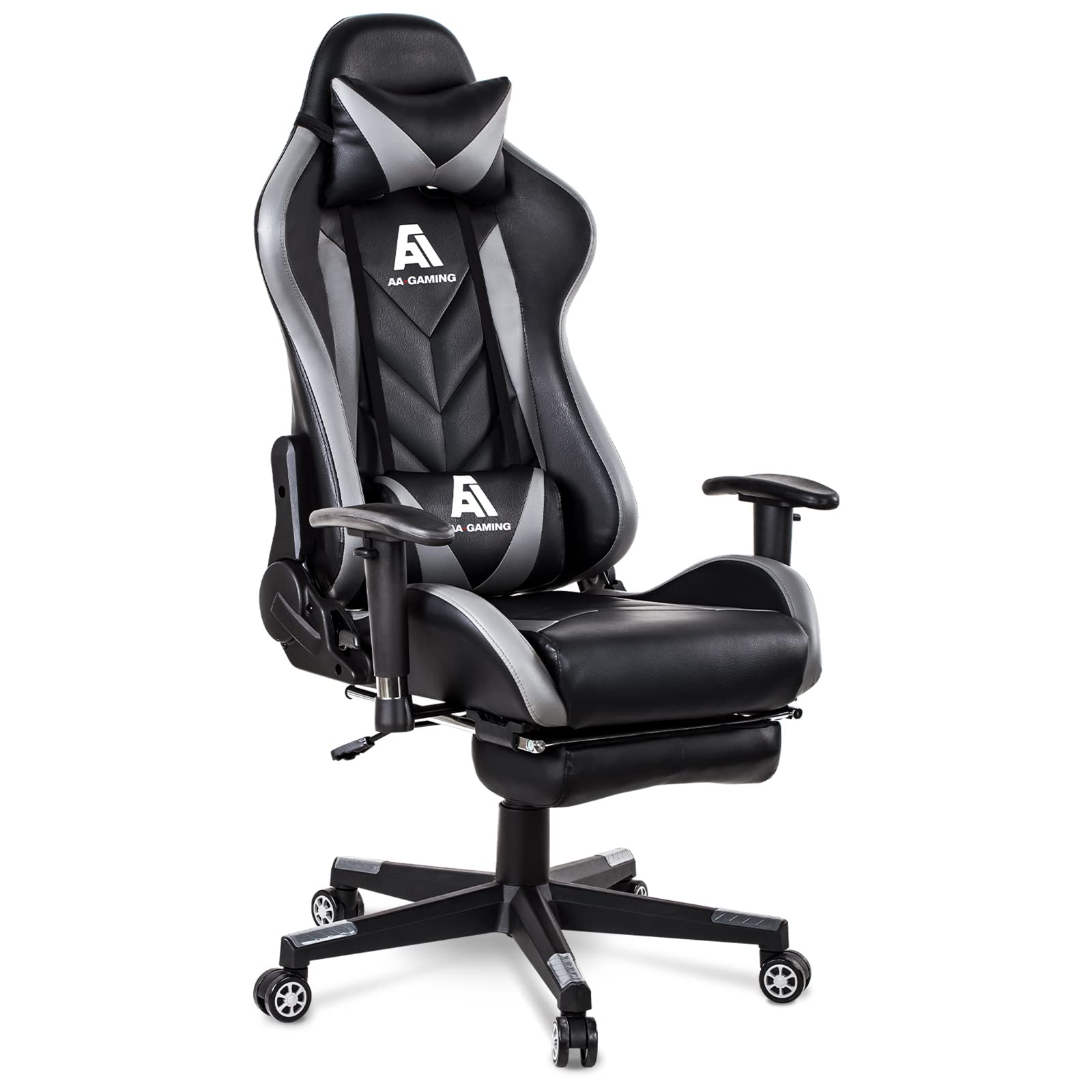 Ergonomic Gaming Chair with High Back, Adjustable Lumbar Support & Footrest - Comfortable Computer Racing Office Chair for PC & Console Gamers (Grey) - Perfect for Esports, Streaming & Long Work Sessions