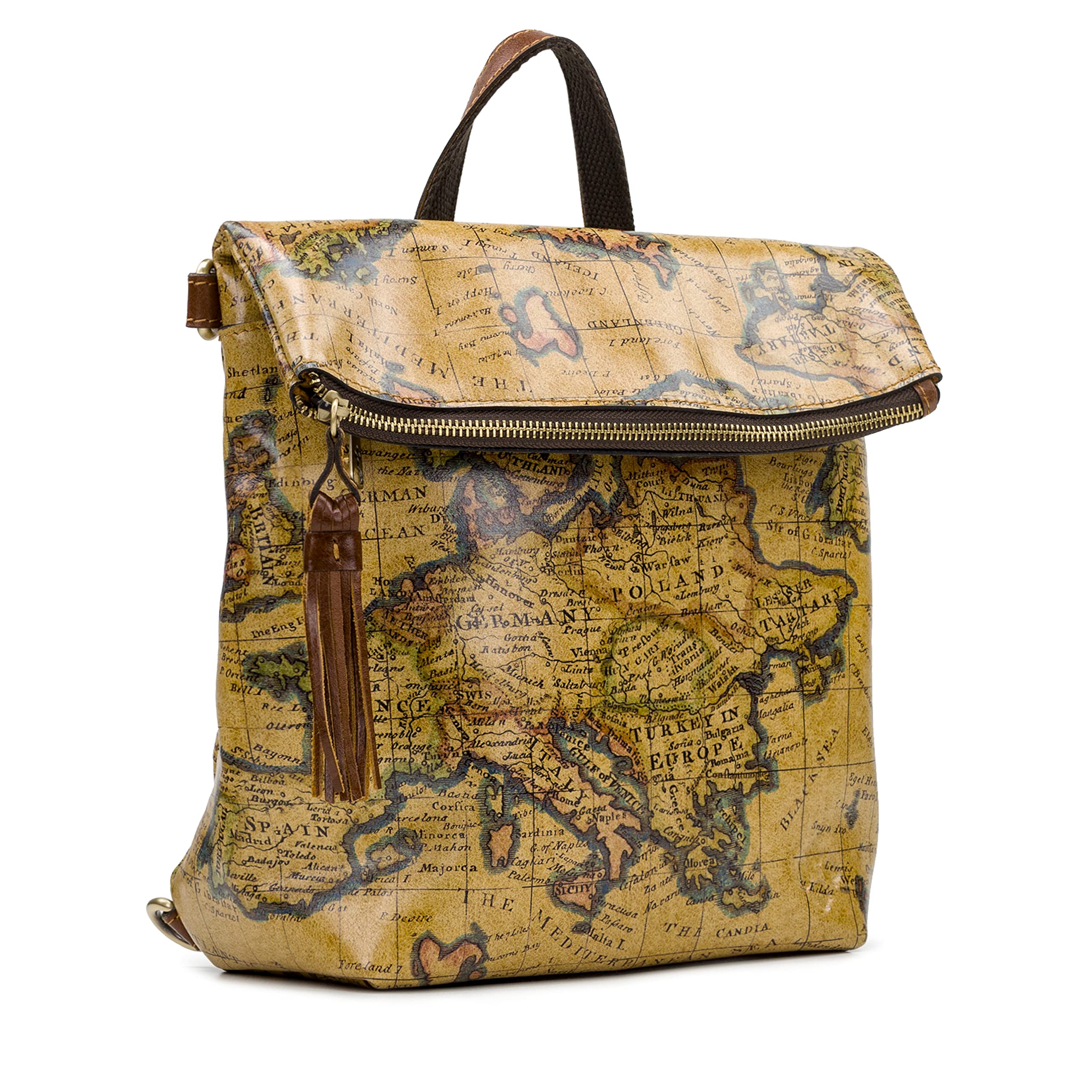 Patricia Nash Luzille 100% Full Grain Leather Backpack for Women - Convertible Backpack Tote - Genuine Leather Backpack Purse/Crossbody Bag with Euro Map Design - Perfect for Travel, Work & Everyday Use