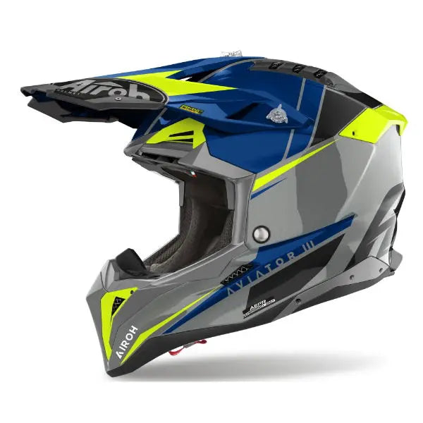Airoh Aviator 3 Push Gloss Blue Motorcycle Helmet - DOT Certified Full Face Helmet for Men & Women - High Impact Resistance for Street Biking & Racing - Lightweight & Comfortable for Long Rides