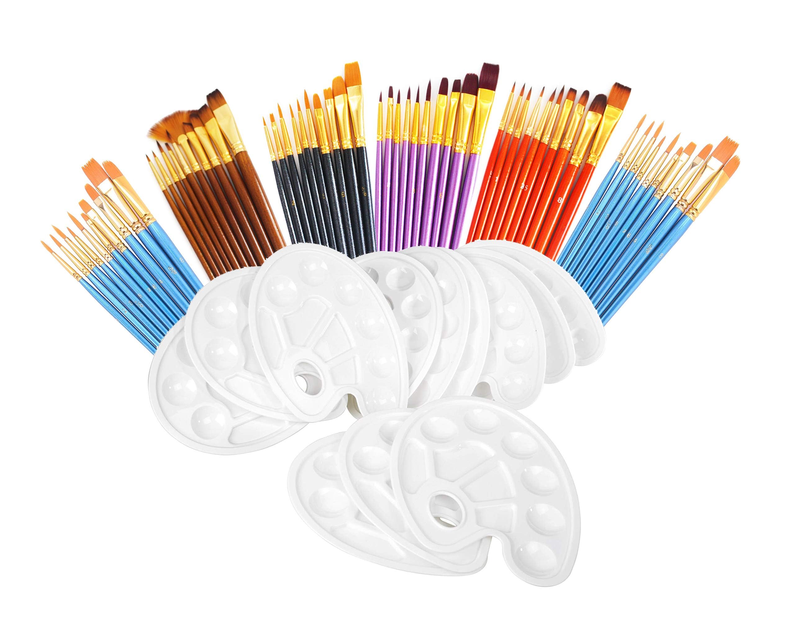 72 Pcs Painting Brush & Palette Set - 60 Paint Brushes with 12 Palettes for Kids & Adults - Perfect for Oil, Watercolor & Acrylic Painting - Ideal for Art Classes, DIY Projects & Home Decor