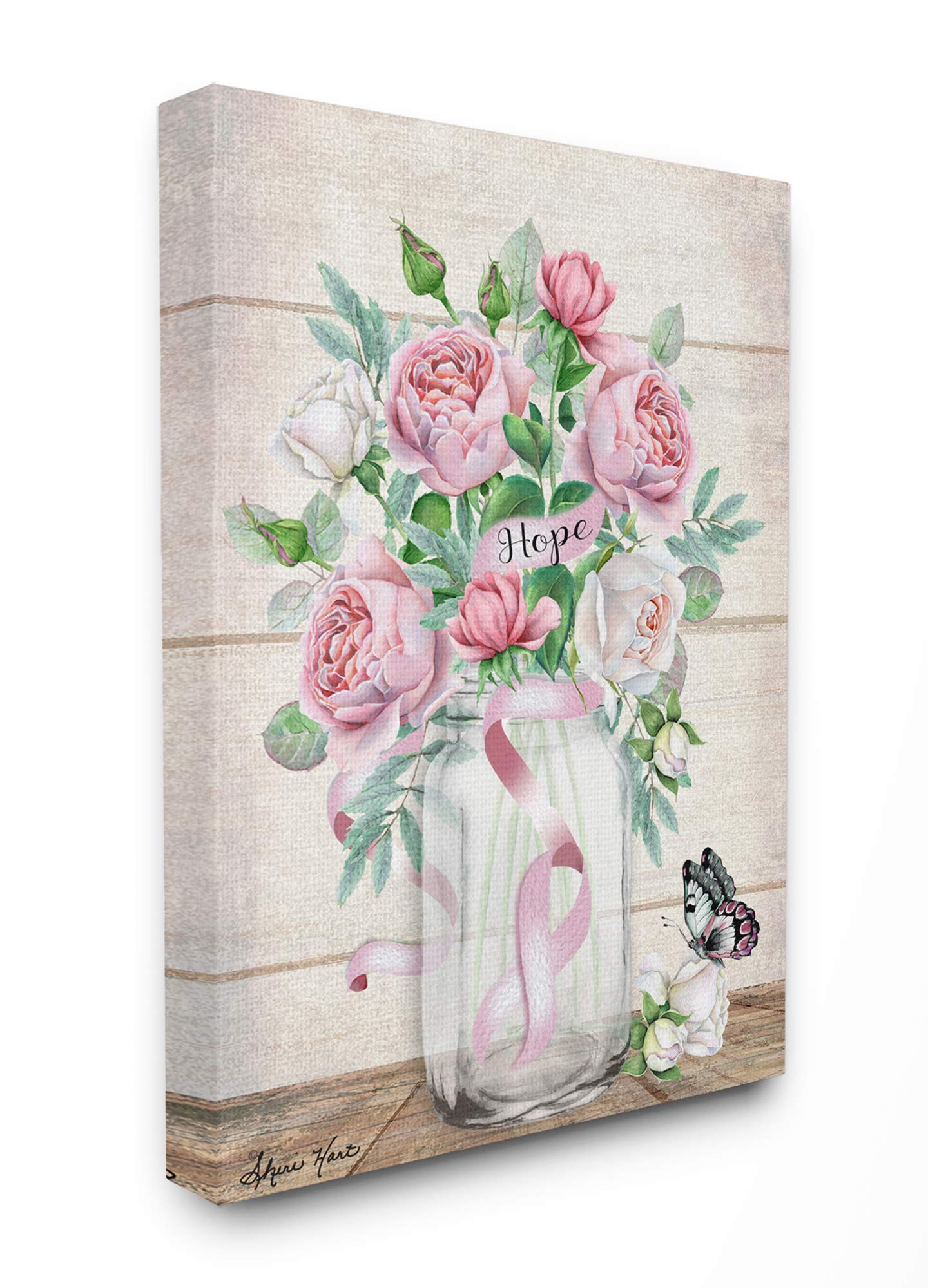 Stupell Industries Hope Flower Jar Butterfly Pink Painting Canvas Wall Art - 36