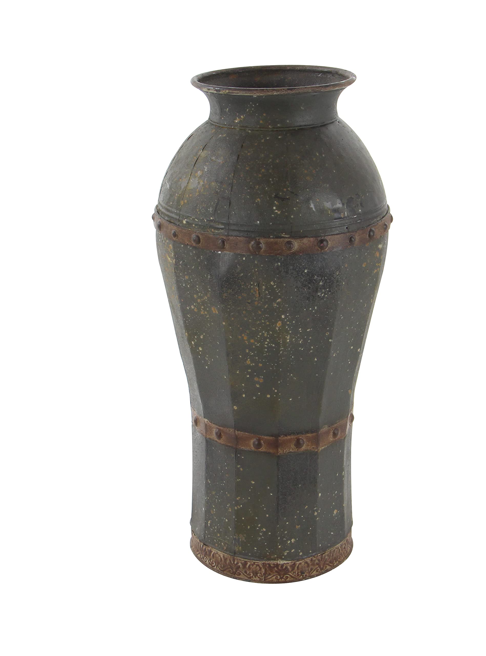 Deco 79 Rustic Metal Vase Set of 3 - Distressed Brown Centerpiece Vases with Rivet Details (37