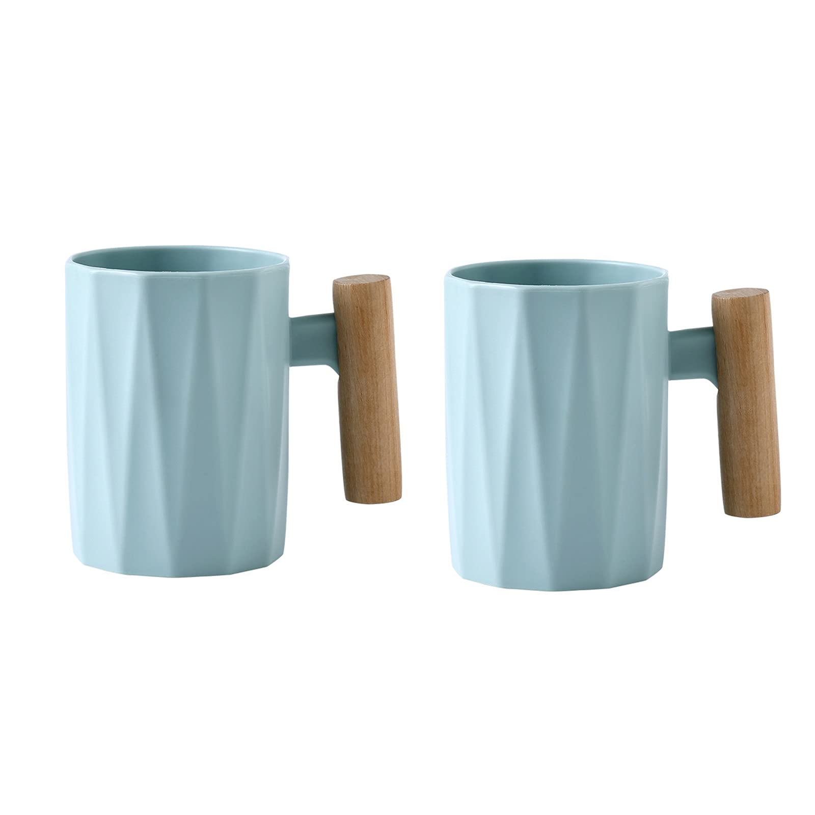 Toothbrush Holder with Wooden Handle - 2 Pack Bathroom Cup Set for Toothbrush & Mouthwash, Travel Mug & Drinking Cup, Durable Plastic Household Essentials for Couples, Blue - Perfect for Bathroom Organization & Travel Accessories