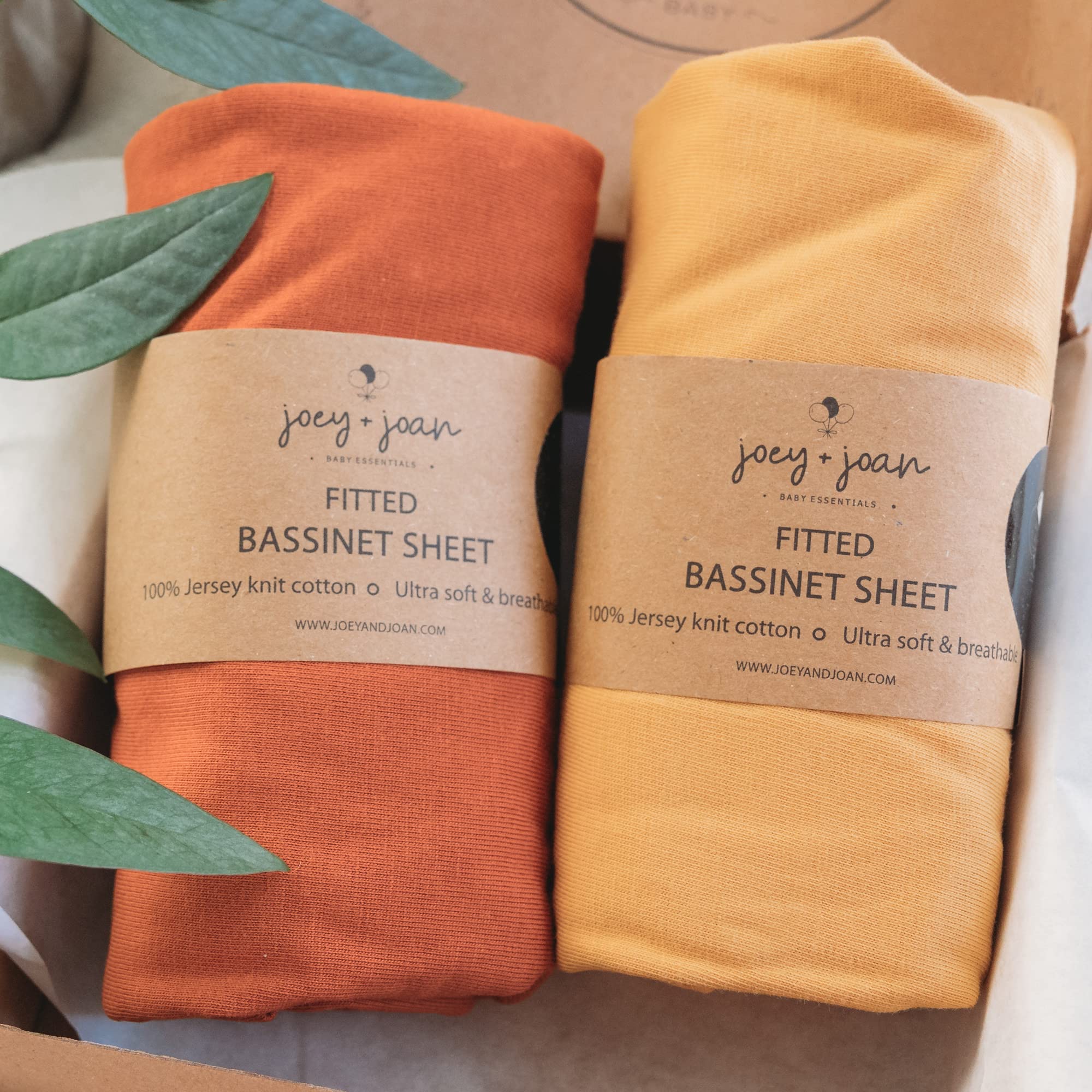 Soft 100% Jersey Cotton Bassinet Fitted Sheets for Mika Micky Bedside Sleeper - 2 Pack (Mustard Yellow + Burnt Orange) - Perfect for Nursery, Baby Crib & Co-Sleeping