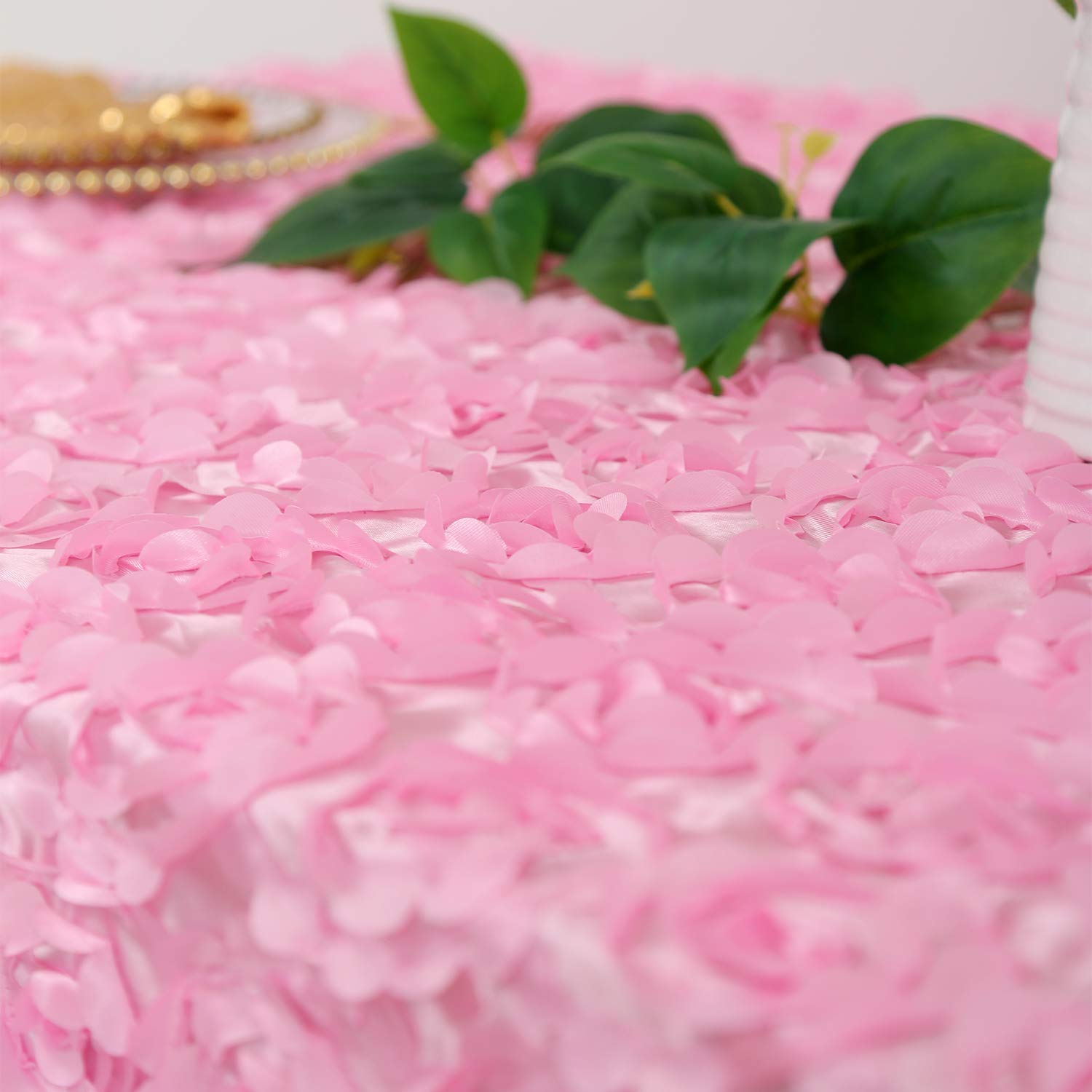 Fanqisi Pink Rosette Tablecloth 50x80 Inches - 3D Satin Rectangle Table Cover for Wedding, Birthday Party, Reception - Elegant Dining Table Decoration for Home & Event Decor