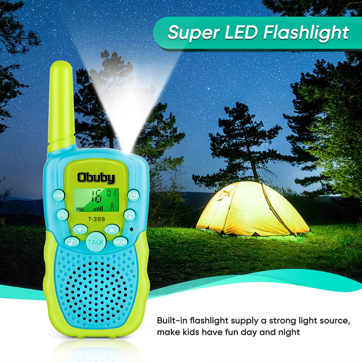 Obuby Kids Walkie Talkies - 22 Channel 2 Way Radios with LCD Backlit Display & Flashlight, 3KM Range - Best Gifts for Boys & Girls Ages 3-12 - Perfect for Outdoor Adventures, Hiking, Camping, and Family Games