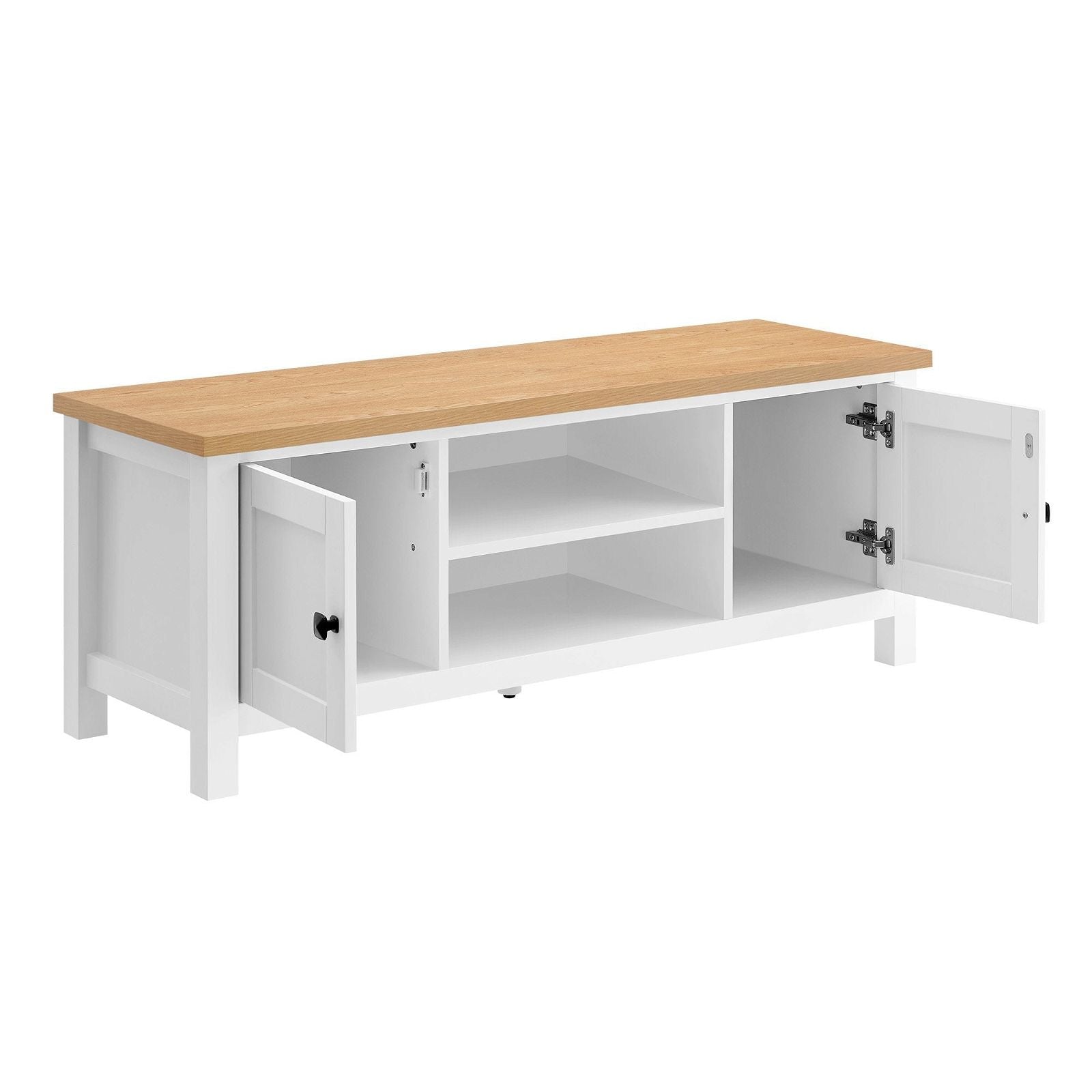 Sarantino Gio TV Stand - White & Natural Wood Entertainment Center for Living Room - Perfect for Flat Screen TVs & Home Theater Setup