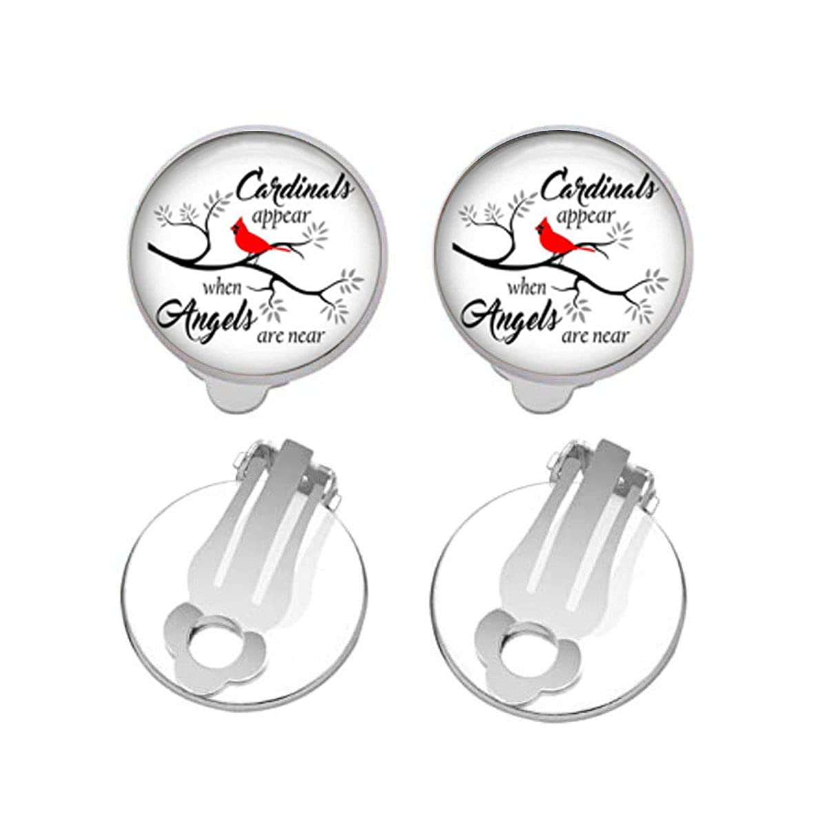 Red Cardinal Ear Clips - Handmade Glass Dome Clip-On Earrings for Women - Winter Cardinal Bird Jewelry - Perfect for Cosplay, Birthday Parties & Christmas Gifts - Elegant Holiday Accessories for Festive Occasions