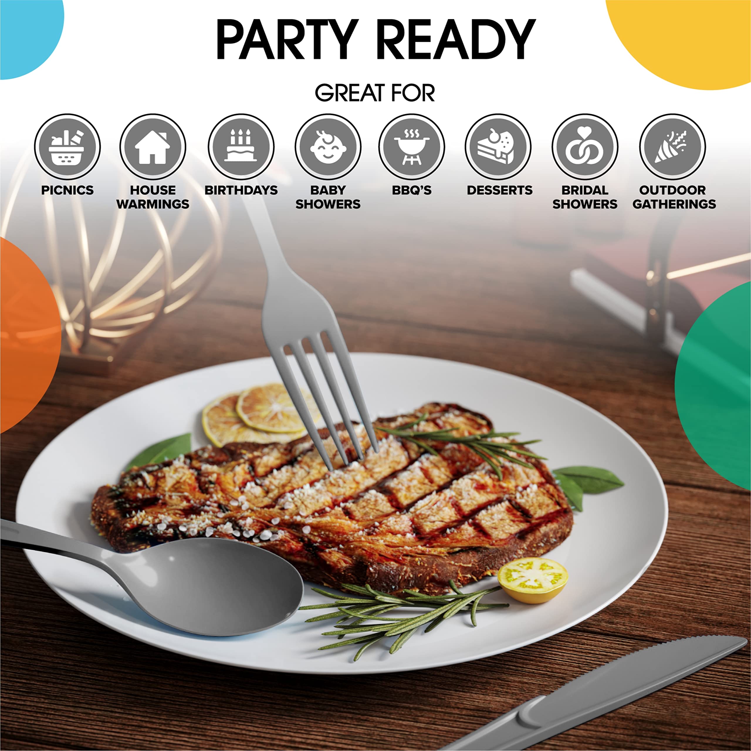 50-Pack Heavy Duty Silver Plastic Knives - Disposable Cutlery Set for Parties, Picnics & Events - Durable Flatware for Catering, BBQ, Wedding & Home Use