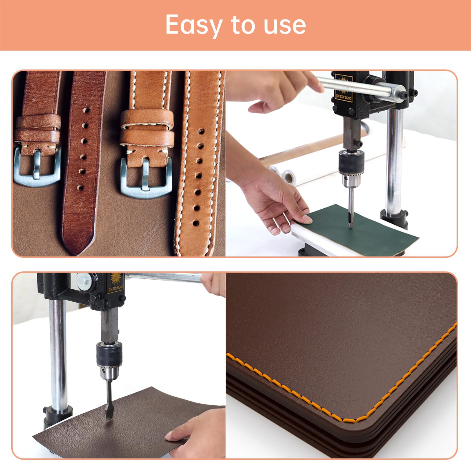 Professional Leather Hole Punch Tool Set - Manual Hand Press Punching Machine with Chuck, PP & Aluminum Plates for DIY Craft, Leatherworking, Belts & Accessories (Style D) - Perfect for Leather Crafting, Shoe Repair & Bag Making Projects