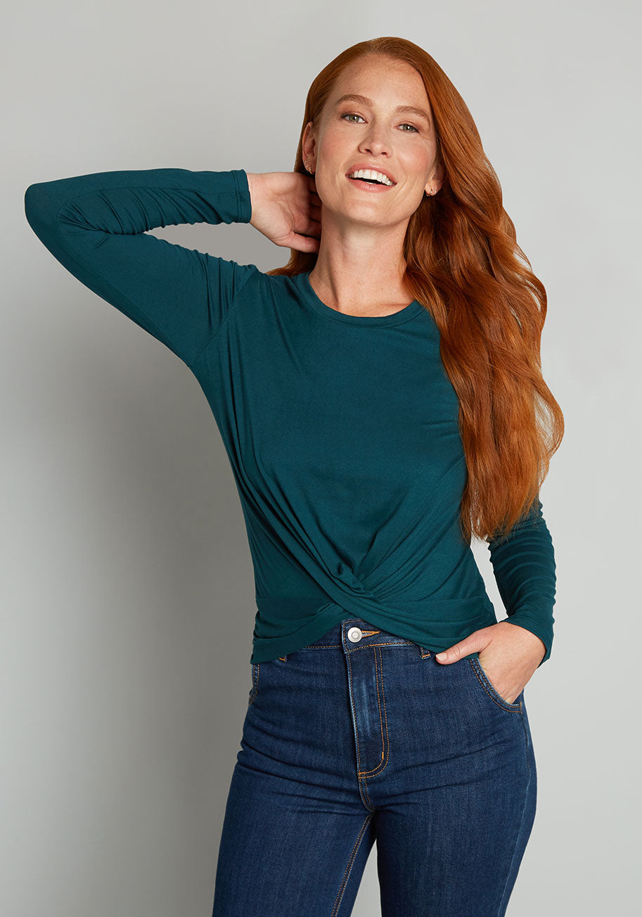 Stylish Long Sleeve Knit Top for Women - Comfortable & Trendy Twist Design - Perfect for Casual Outings, Office Wear & Fall Layering