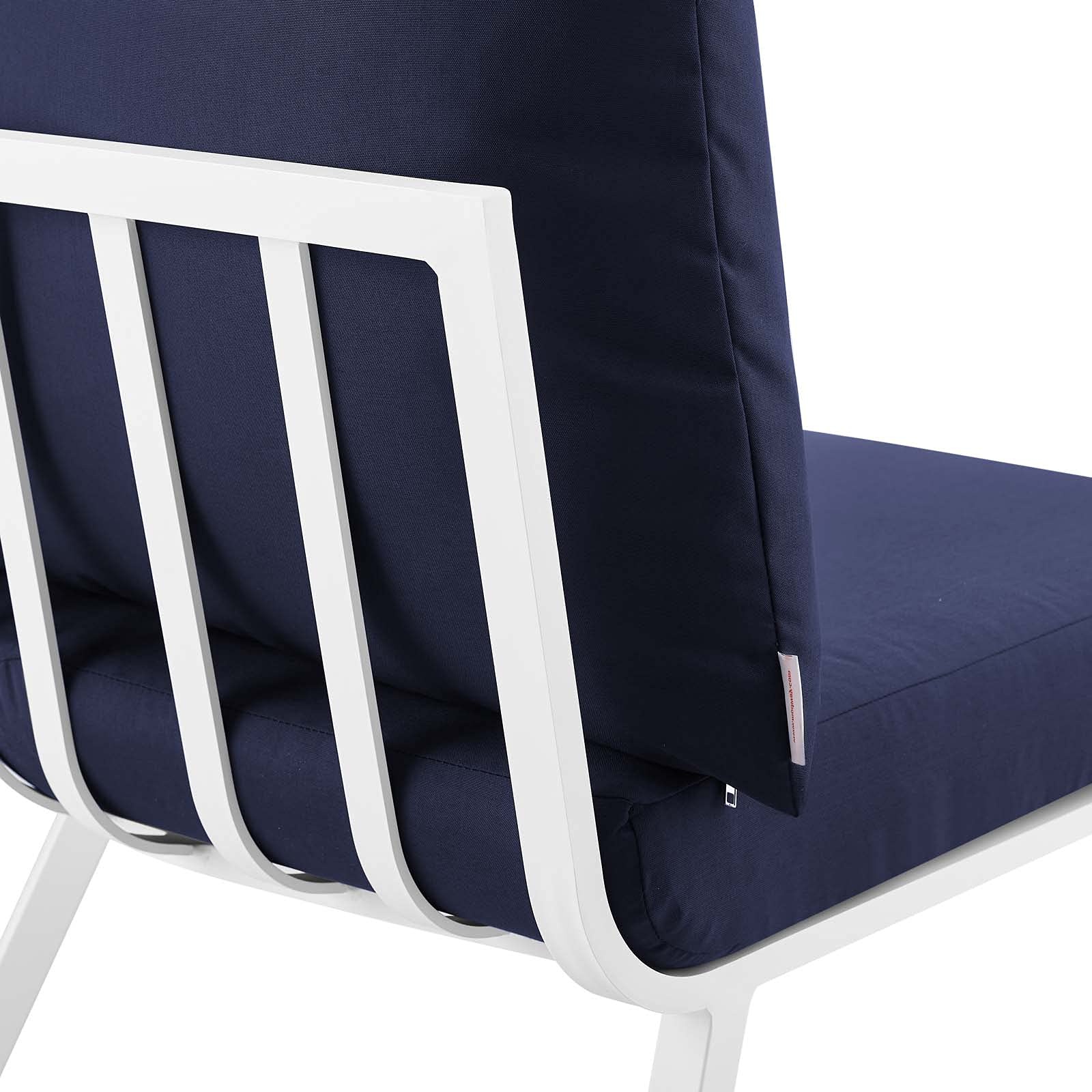Modern Outdoor Lounge Sectional Sofa Set - Aluminum Metal Frame with White Blue Navy Cushions - Perfect for Patio, Cafe, Bistro & Garden Relaxation