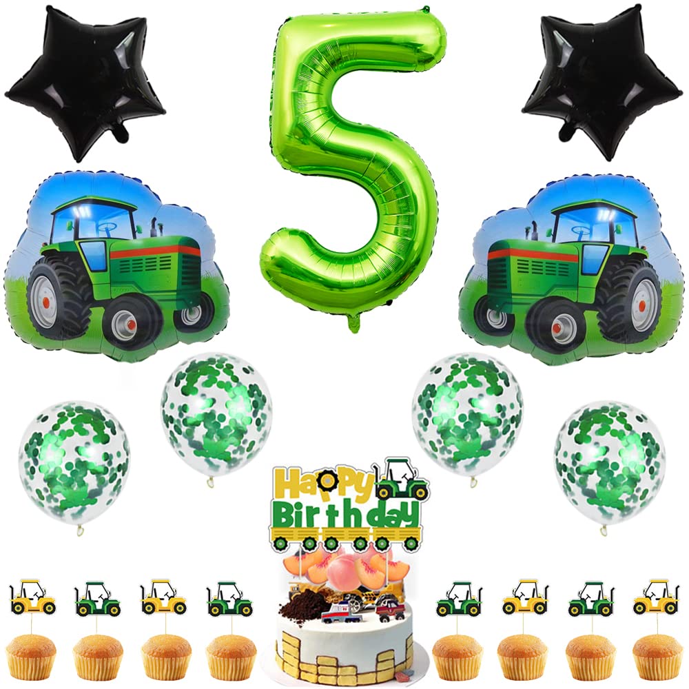 Jumbo 32 Inch Green Number 5 Tractor Foil Balloon - Farm Theme Birthday Party Decorations for 5th Birthday, Baby Shower & Gender Reveal - Helium Ready for Indoor/Outdoor Celebrations