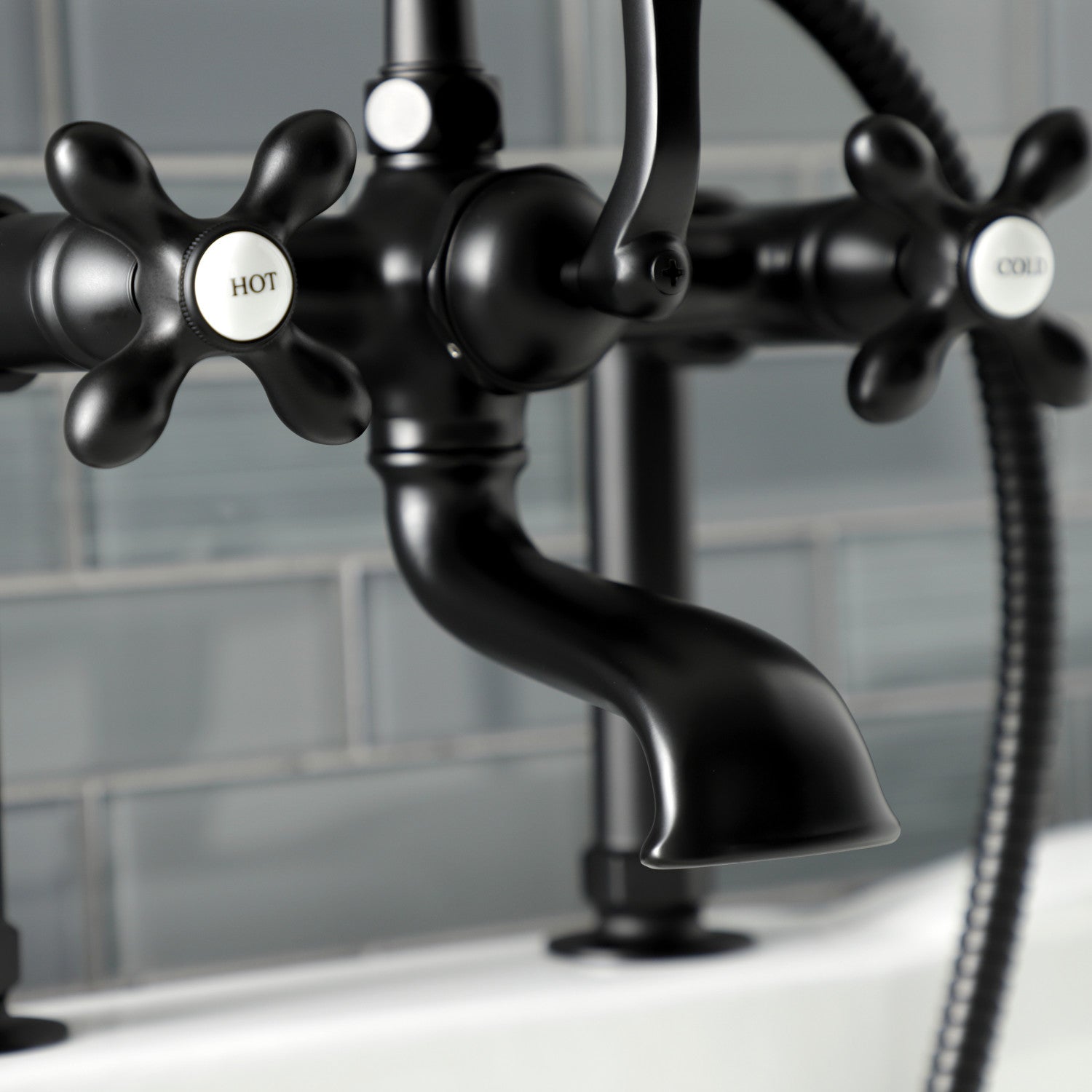 Vintage Matte Black Clawfoot Tub Faucet with Hand Shower - 3 Handle 2 Hole Deck Mount Bathroom Fixture for Classic & Modern Bathrooms
