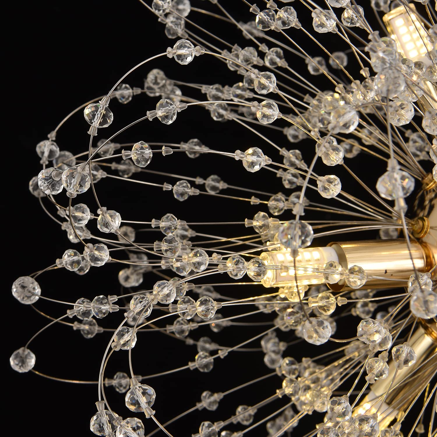 Modern Gold Sputnik Chandelier - 9-Light Dandelion Crystal Beaded Pendant Lighting Fixture for Dining Room, Bedroom, Living Room & Farmhouse Kitchen Island - Elegant Ceiling Lamp for Home Decor, Wedding & Restaurant Lighting