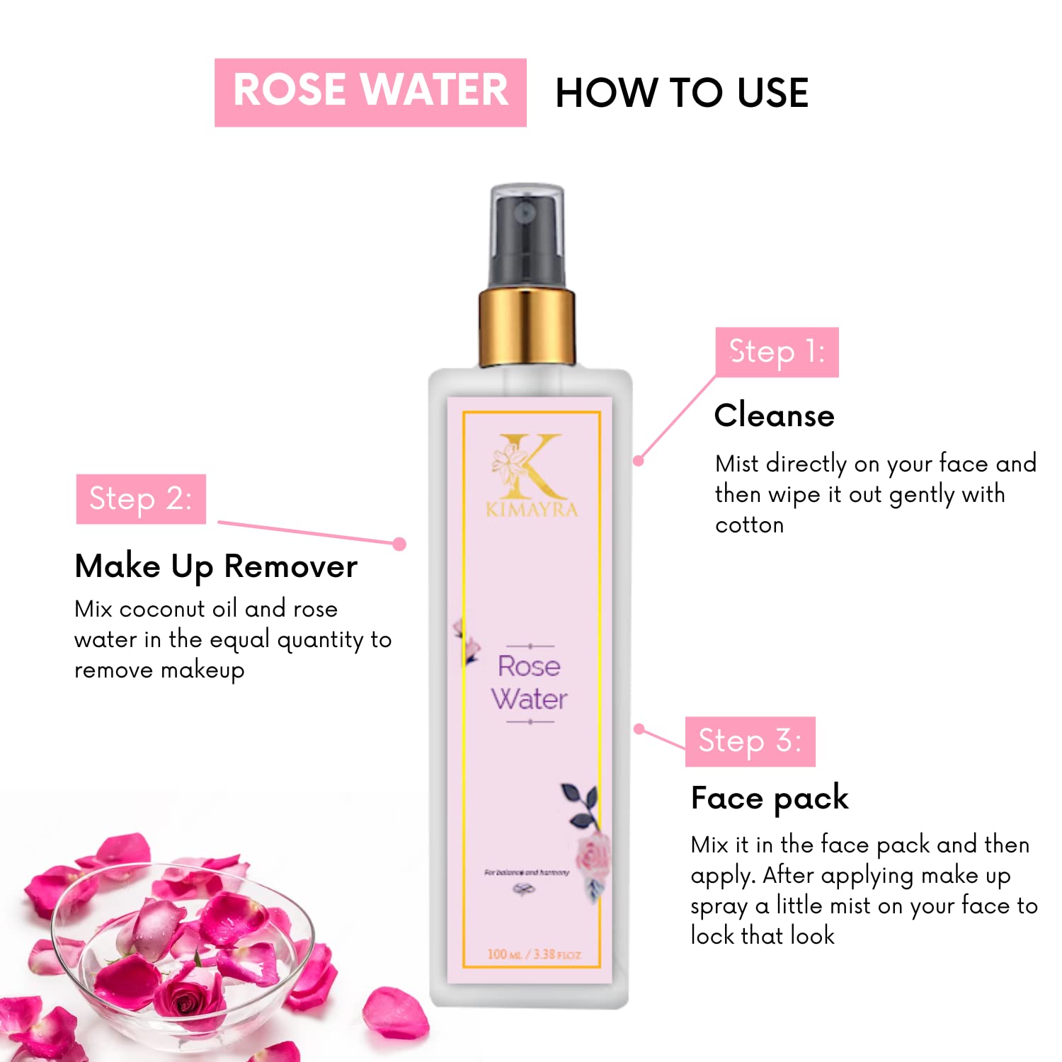 Kimayra Premium Rose Water Facial Mist with Aloe Vera & Cucumber - 100ml Hydrating Face Spray + 75g Refreshing Skin Pack Powder | Natural Skincare Combo for Dry, Oily & Sensitive Skin | Daily Hydration, Post-Workout Refresh & Spa Day Essential