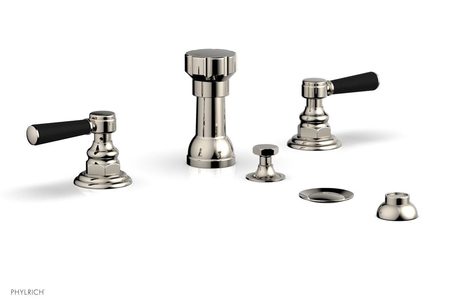 HEX TRADITIONAL 4-Hole Bidet Faucet Set with Satin Black Lever Handles - Model 500-61 - Perfect for Bathroom Renovation & Modern Toilet Upgrades