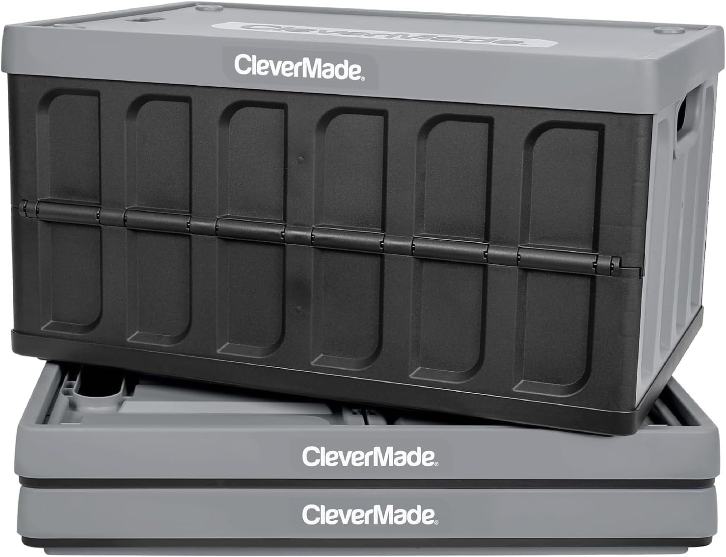 CleverMade Collapsible Storage Bins with Lids - 3 Pack 62L Stackable Plastic Containers for Home Organization | Space-Saving Closet & Garage Storage Bins | Durable Collapsible Crates for Toys, Clothes & Seasonal Items