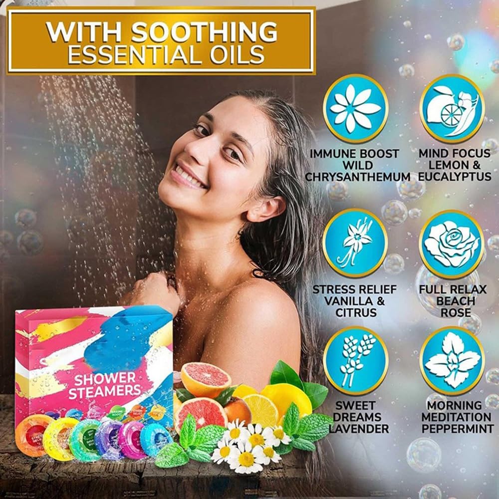 6 Pack Aromatherapy Shower Steamers for Women - Relaxing Essential Oil Shower Bombs, Self Care Gifts for Women, Teens & Adults - Perfect for Home Spa, Stress Relief & Birthday Presents