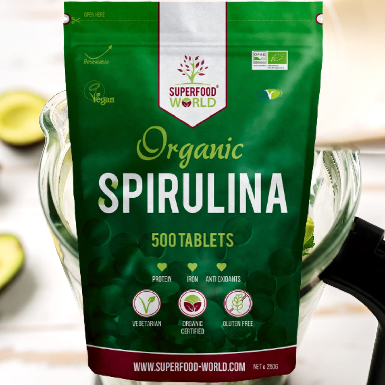 Organic Spirulina Tablets 500mg (500 Count) - Premium Superfood Supplement for Vegan Protein, Iron & Vitamins | UK Certified Organic | Supports Sports Nutrition, Detox & Energy Boost | Perfect for Smoothies, Post-Workout & Daily Wellness