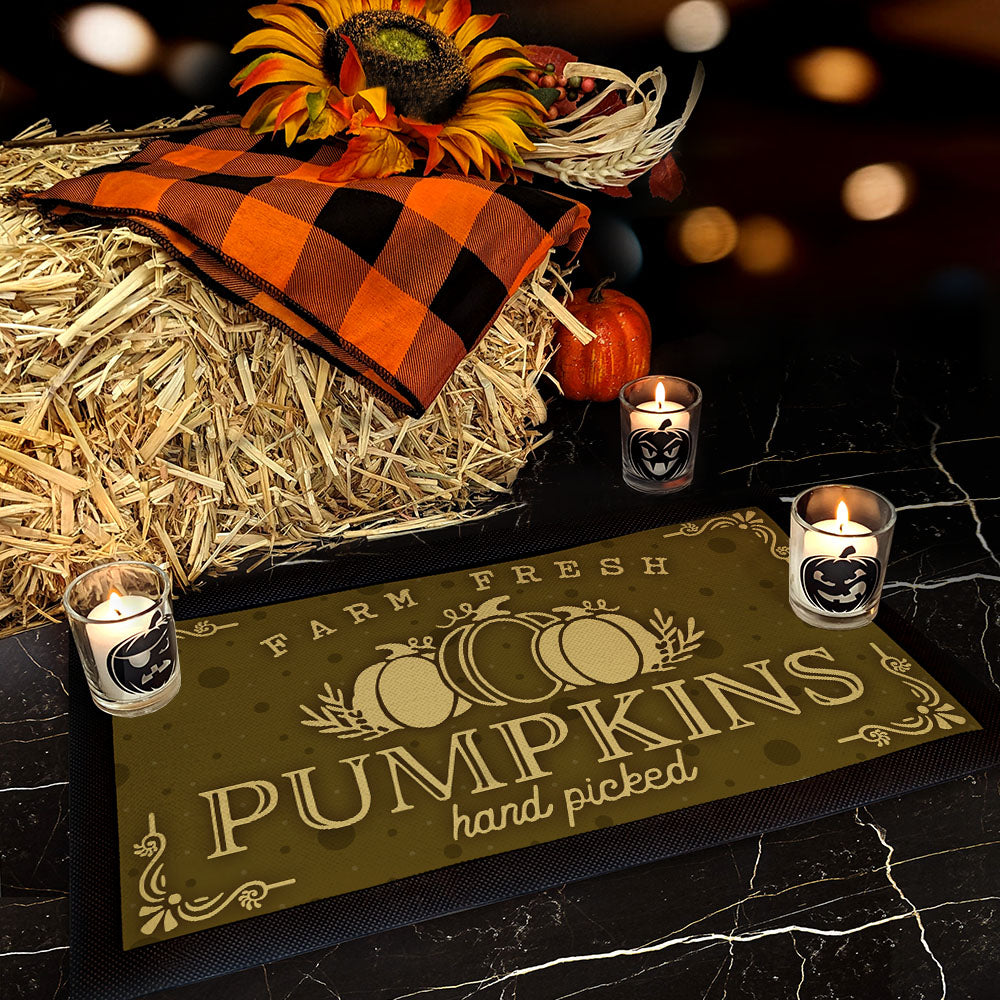Bar Service Mat - 17.25 X 10 Inch Non-Slip Rubber Tray for Drinks & Glasses | Farm Fresh Pumpkins Design | Perfect for Home Bars, Restaurants & Party Serving