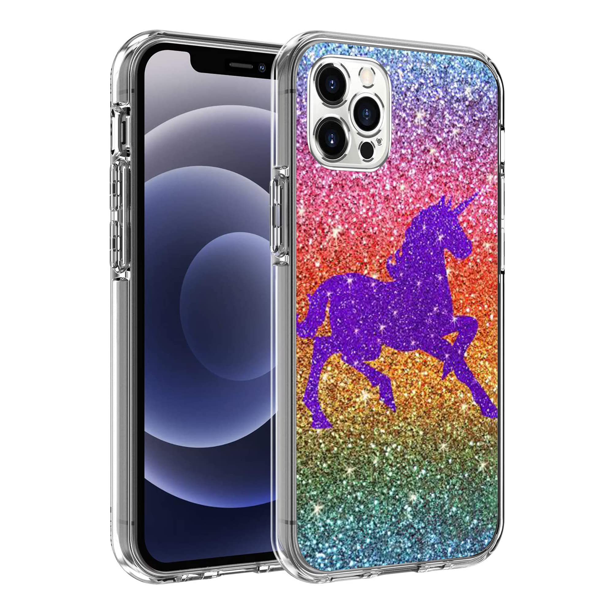 **iPhone 12 Case & iPhone 12 Pro Case - Bling Purple Glitter Clear TPU Shockproof Slim Cover for Women & Men | Soft Protective Phone Case for Everyday Use & Gifts**