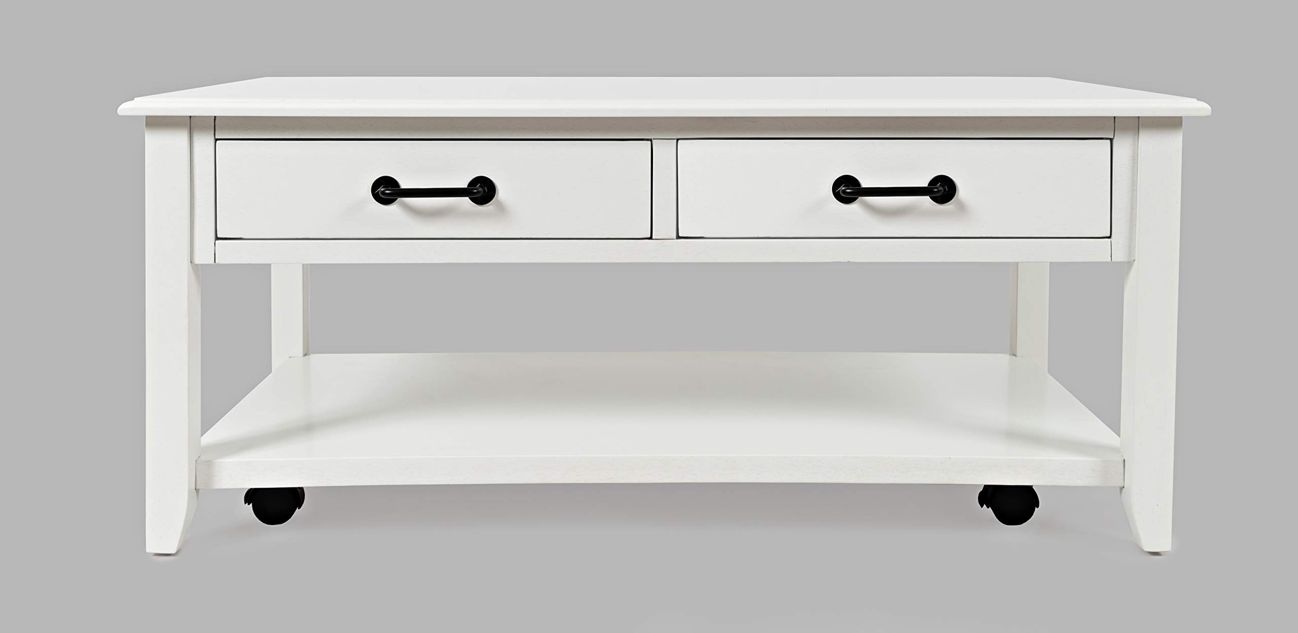 Jofran North Fork Acacia Wood 2-Drawer Coffee Table with Wheels - Modern Rolling Side Table for Living Room, Bedroom, or Office