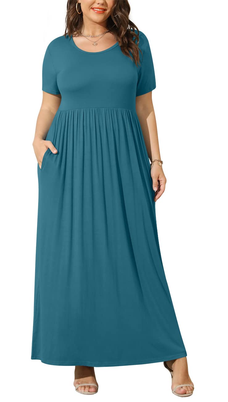 BISHUIGE Plus Size Maxi Dress for Women - Summer Long Dresses with Pockets (Sizes L-6X) | Beach Cover Up, Vacation Outfit, Casual Wear