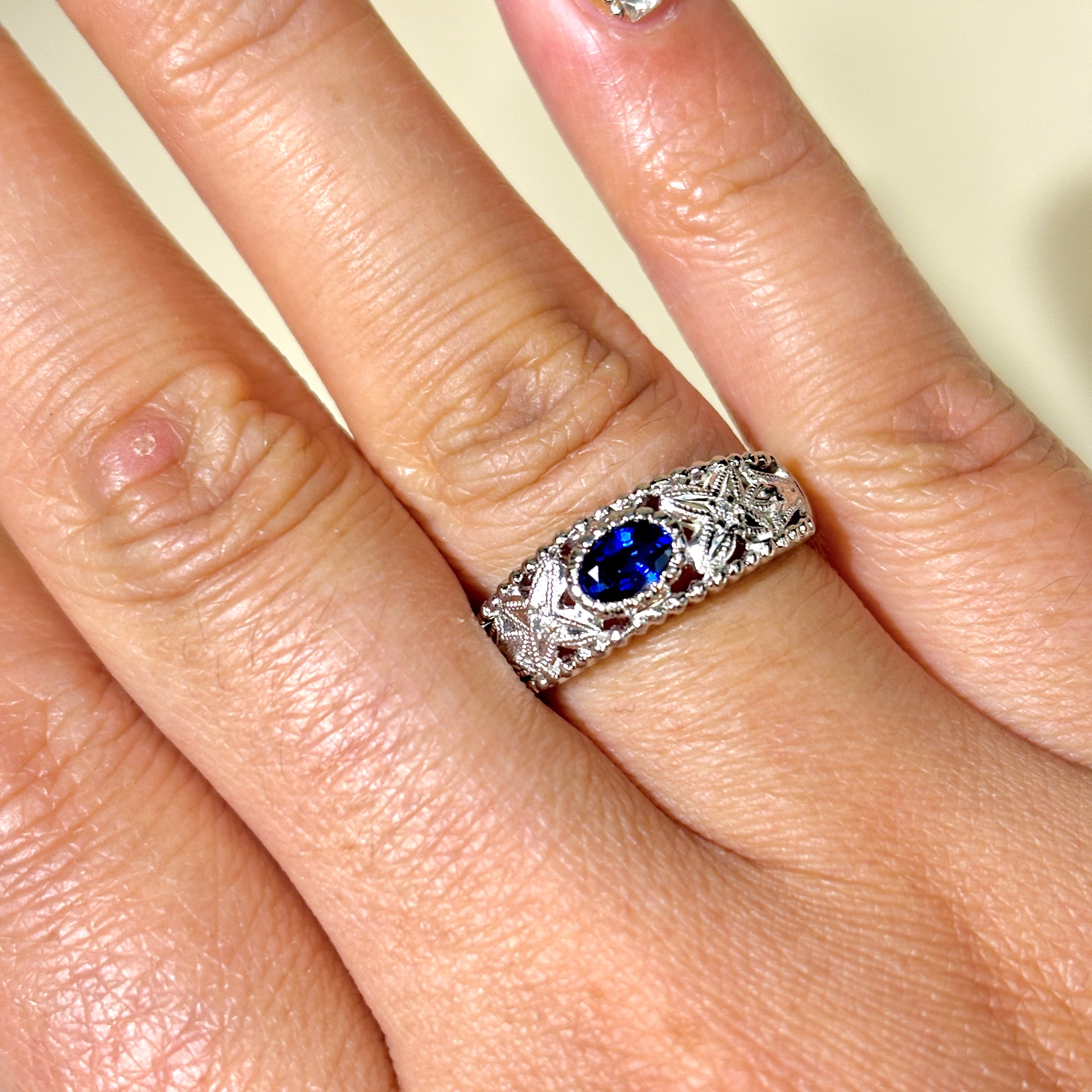Platinum Sapphire and Diamond Ring - 0.52ct Sapphire with 0.03ctw Diamonds - Size 6.5 - Elegant Engagement, Wedding, or Anniversary Jewelry Gift
