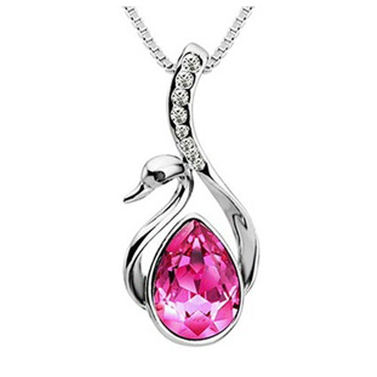 Wrapables Rose Red Crystal Swan Pendant Necklace for Women - Elegant Jewelry Gift for Birthday, Anniversary & Special Occasions