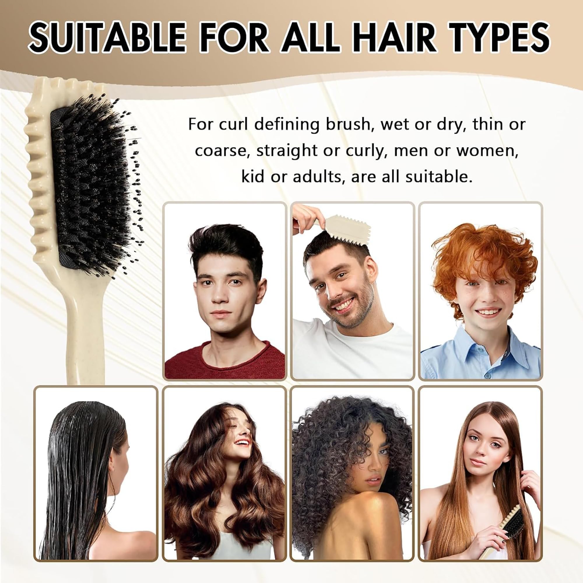 Best Curl Defining Brush for Women - Boar Bristle Hair Brush for Curly Hair, Reduces Pulling & Frizz | Perfect for Styling, Detangling & Smoothing Curls at Home or Salon (Green)