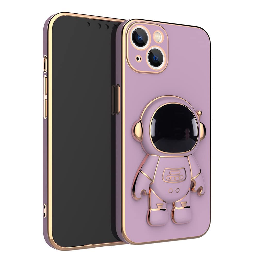 6D Plating Astronaut Hidden Stand Case for iPhone Xs Max - Cute Astronaut Phone Cover with Folding Bracket & Camera Protector, Purple | Perfect for Space Lovers, Daily Use & Travel Protection