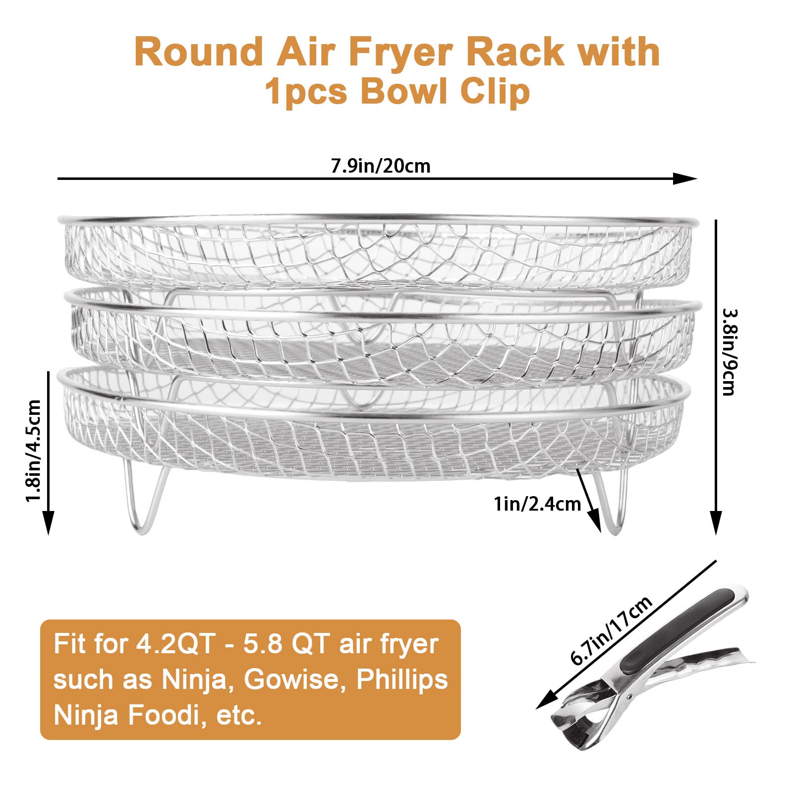 3-Layer Stackable Stainless Steel Air Fryer Basket & Rack - Compatible with Ninja Air Fryer Accessories - Perfect for Crispy Fries, Chicken Wings & Healthy Snacks