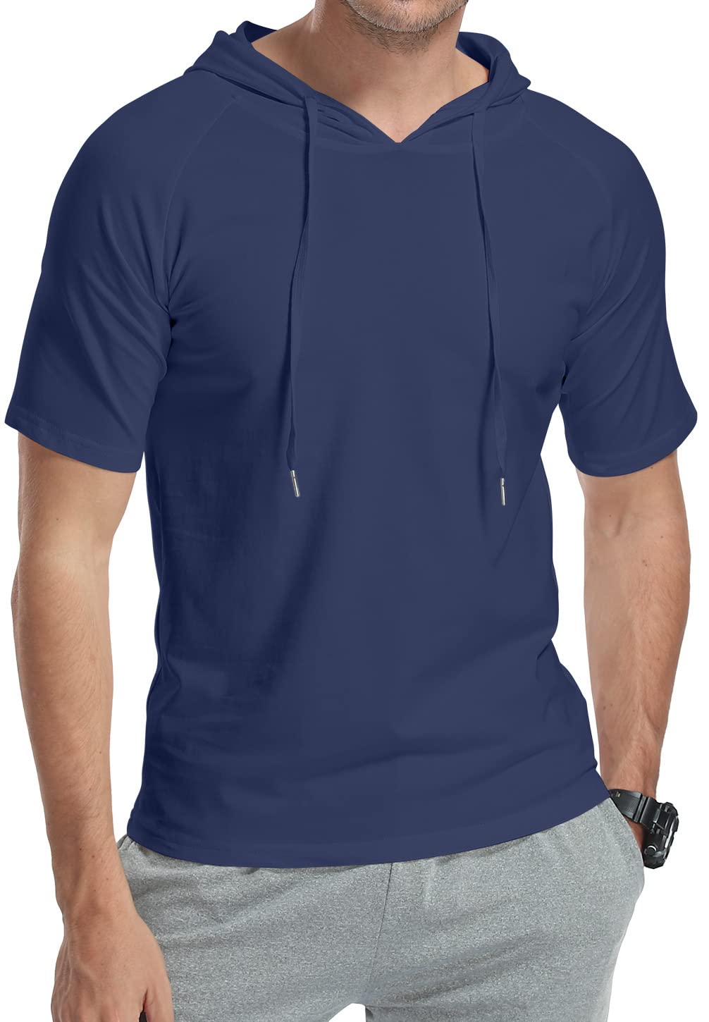 KUYIGO Men's Short Sleeve Hooded T-Shirt - Athletic Lightweight Pullover Sweatshirt for Casual Wear & Gym Workouts | Breathable & Comfortable