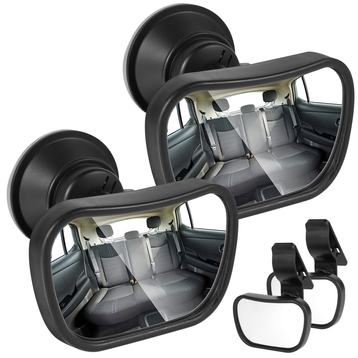 2Pcs Rear Facing Car Seat Mirrors - Universal Adjustable Baby Rear View Mirror with Wide Angle & Suction Cup for Car SUV - Perfect for Safe Baby Monitoring While Driving