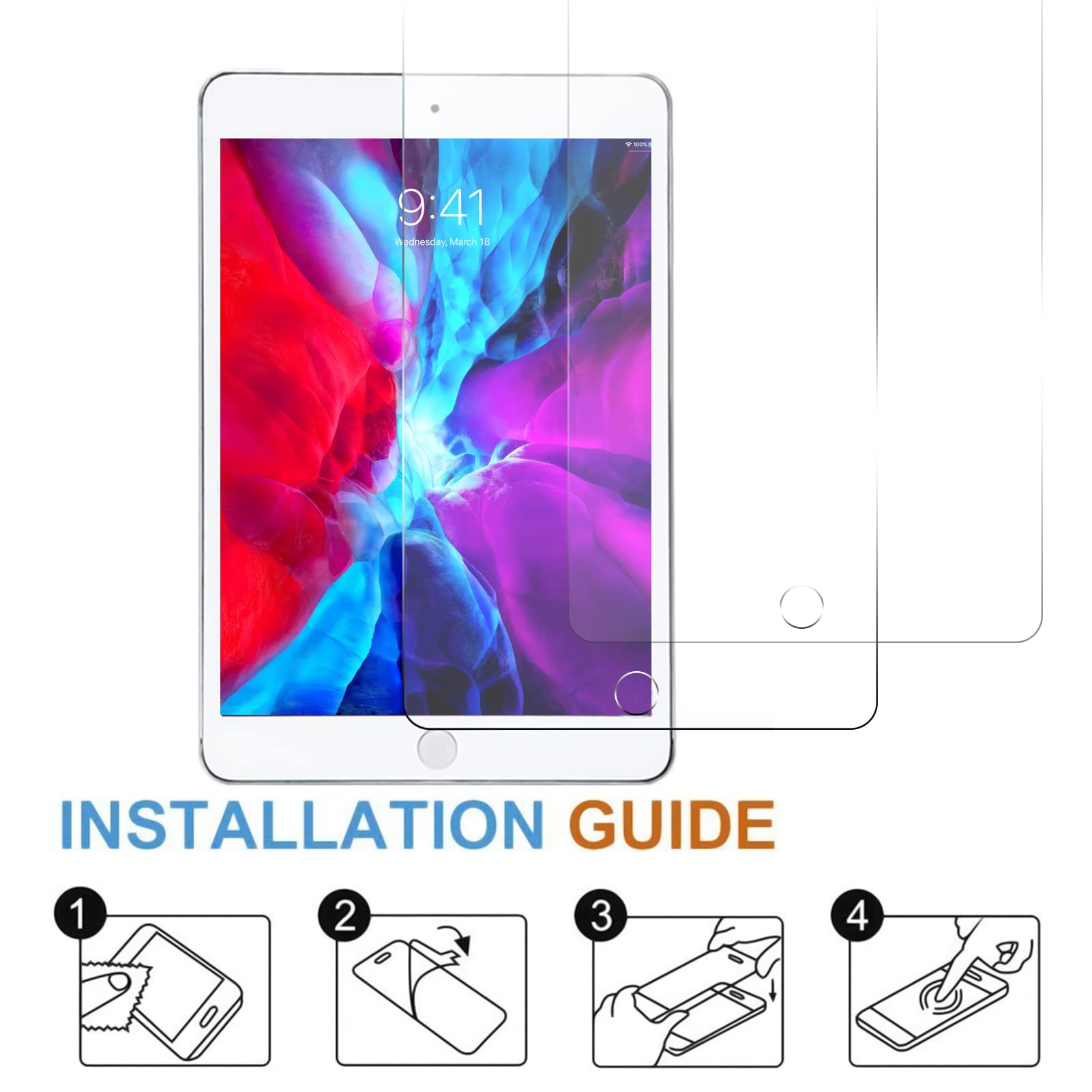ORIbox 2-Pack Tempered Glass Screen Protector for iPad 6th/5th Gen & iPad 9.7-inch (2018/2017) - Also Compatible with iPad Air/Air 2 | Anti-Scratch, Bubble-Free, Apple Pencil Friendly | Perfect for Work, Study & Entertainment