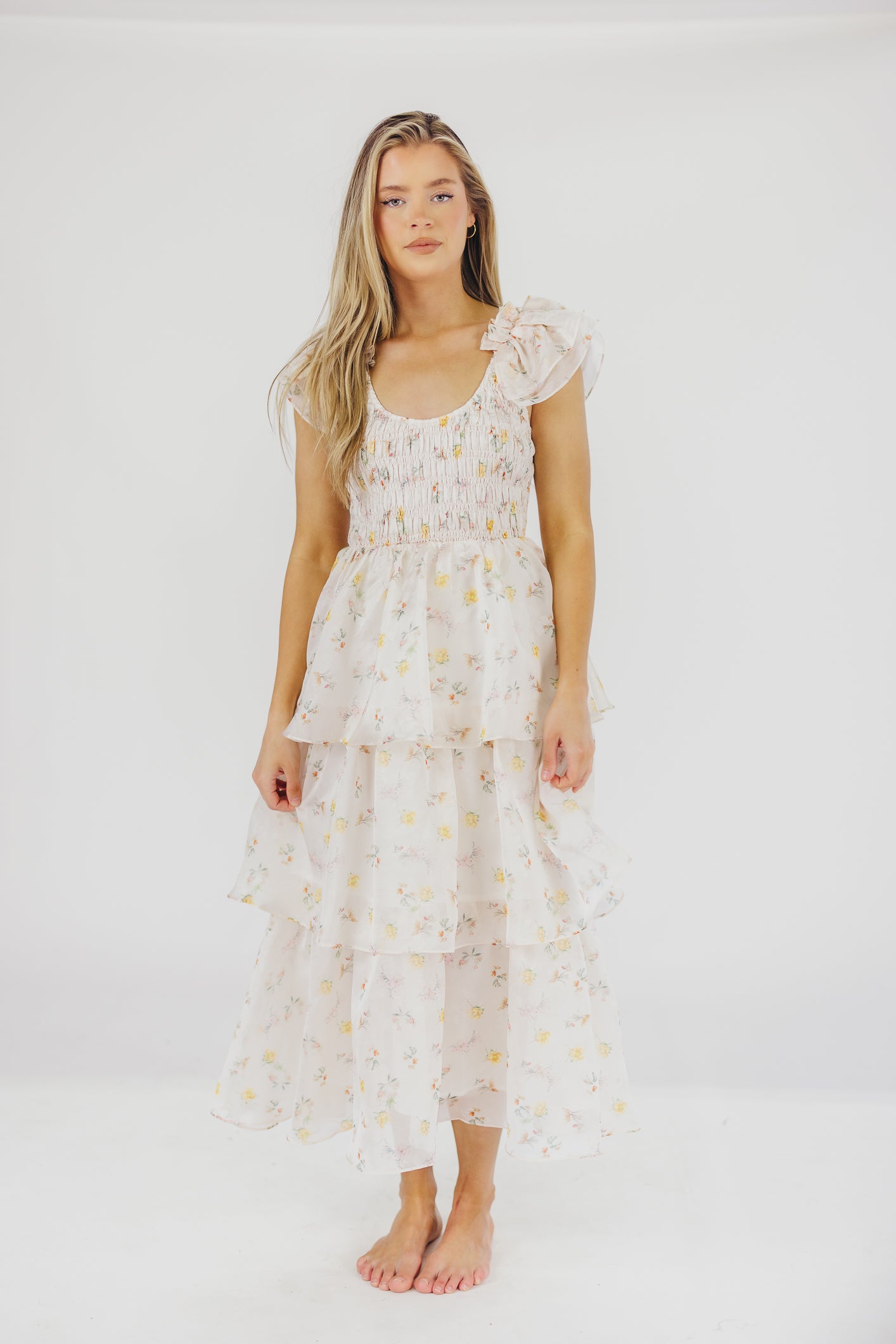 Forever & Always Midi Dress - Tiny Yellow Floral Print | Bump Friendly Maternity Dress | Inclusive Sizing S-3XL | Perfect for Baby Showers, Weddings & Summer Events