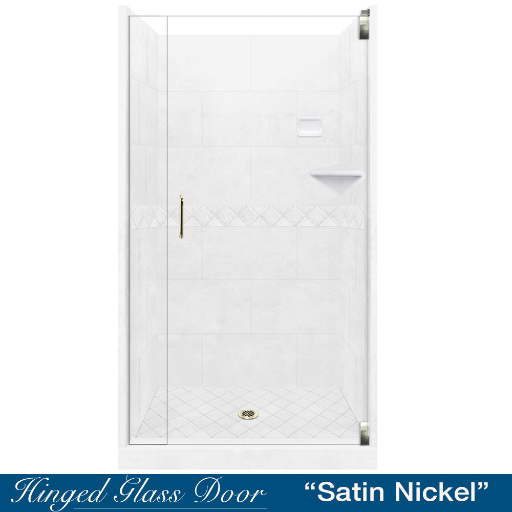 Alcove Natural Buff Sistine Stone & Diamond Stone Accent DIY Shower Remodel Kit - Easy Bathroom Upgrade for Home Renovation