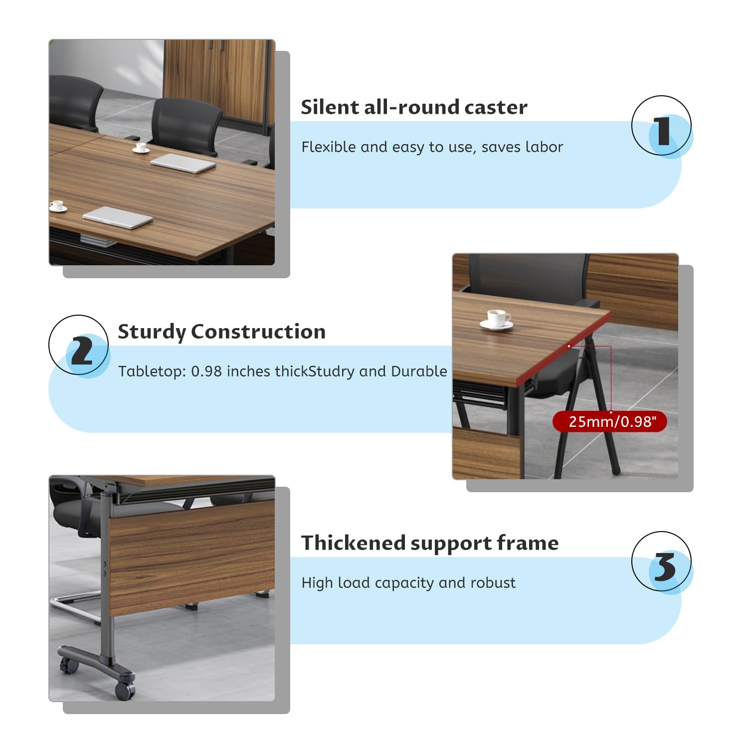 Foldable Conference Table with Wheels - 55.1x23.6x29.5in Mobile Flip Top Training Table for Office Meetings, Seminars & Classrooms - Modern Space-Saving Folding Desk for Conference Rooms & Home Offices