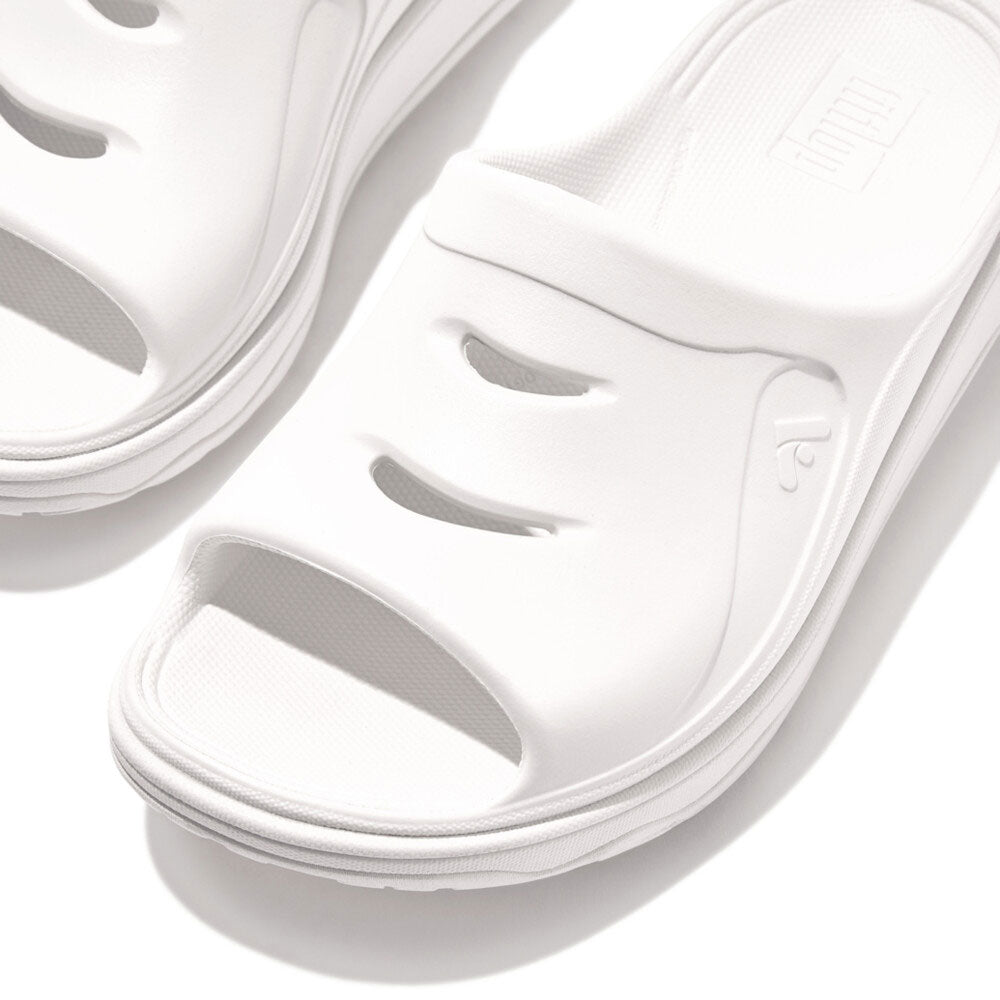 FitFlop Relieff Recovery Slide Sandals for Women - Comfortable Orthopedic Sandals with Arch Support - Perfect for Post-Workout, Travel & Everyday Wear (Urban White)