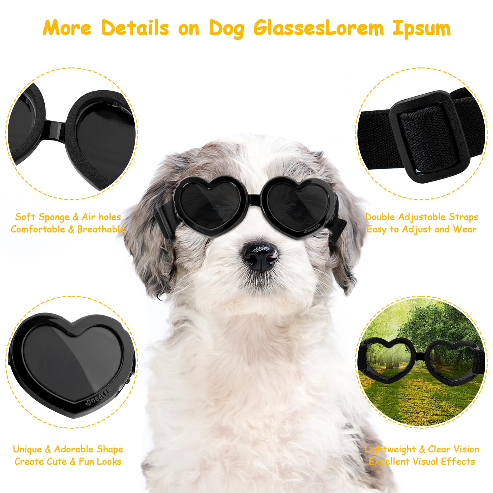 UV Protection Dog Sunglasses for Small Breeds - Anti-Fog, Windproof & Dustproof Pet Goggles - Adjustable Puppy Sunglasses for Motorcycle Riding, Driving, Snow Sports & Outdoor Adventures (Black)