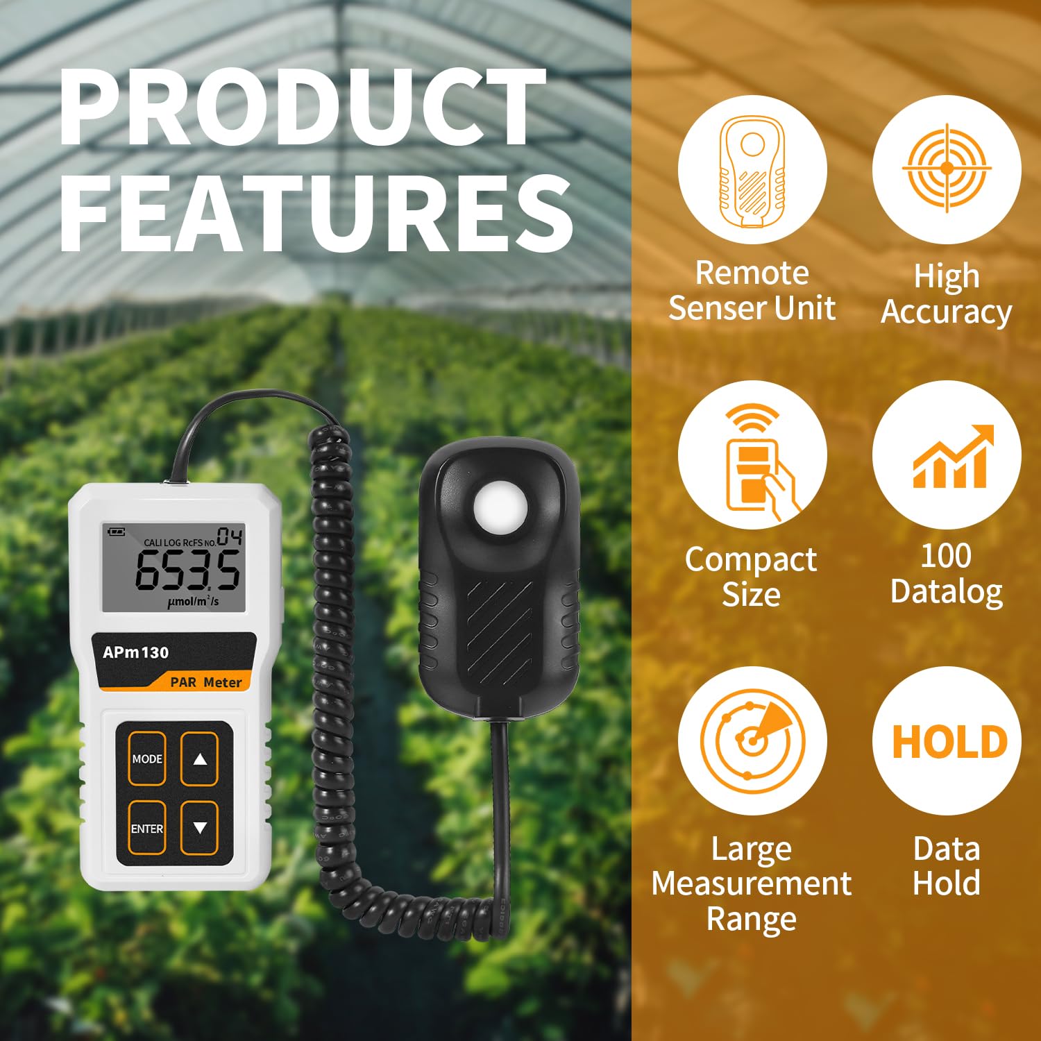 High Precision PAR Meter for LED Grow Lights - 400-700nm PPFD Light Meter with Split Design | Ideal for Indoor Plants, Hydroponics & Greenhouse Gardening