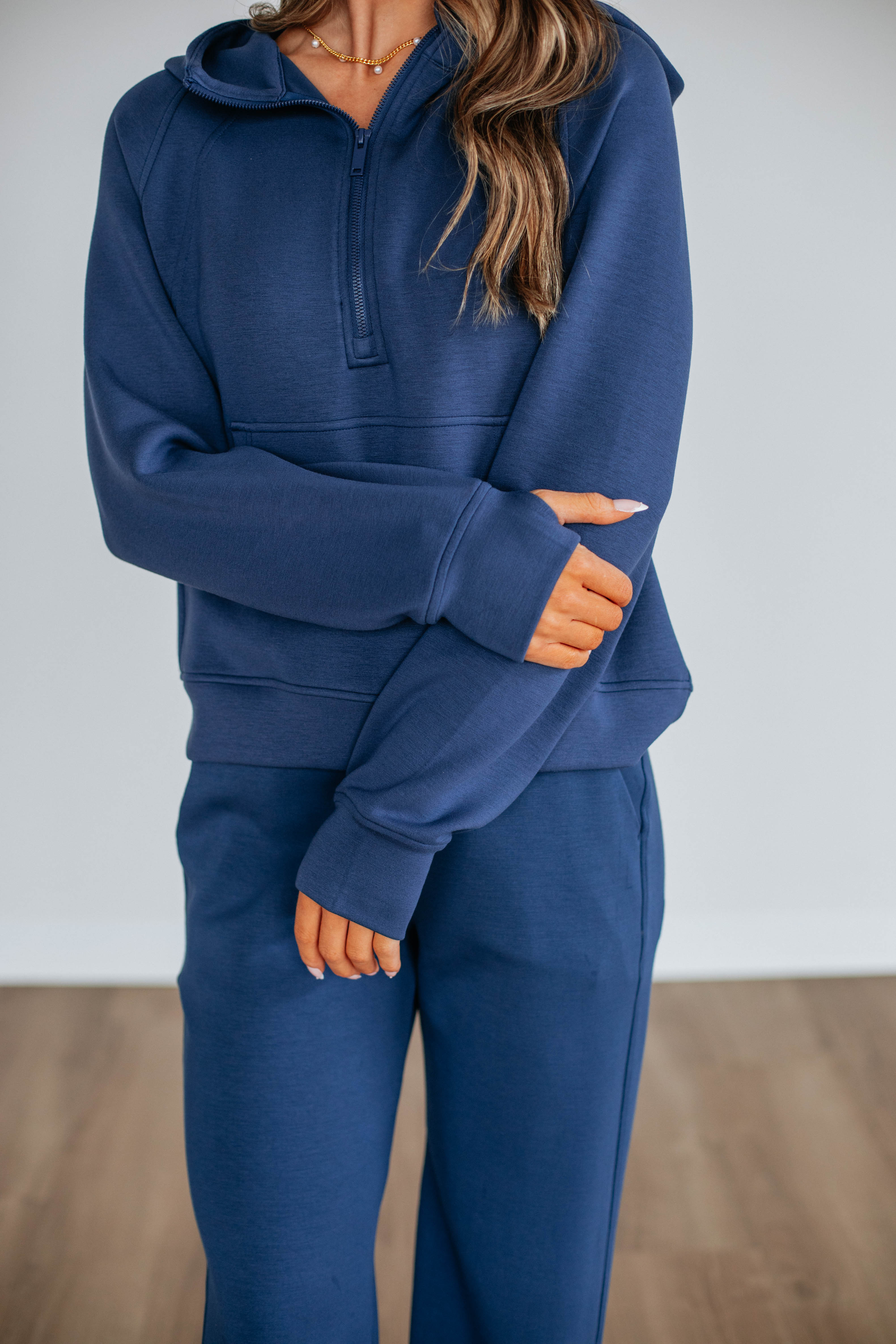 Aubrie Half Zip Pullover Sweatshirt for Women - Navy Blue Fleece Jacket - Casual Loungewear & Outdoor Activities
