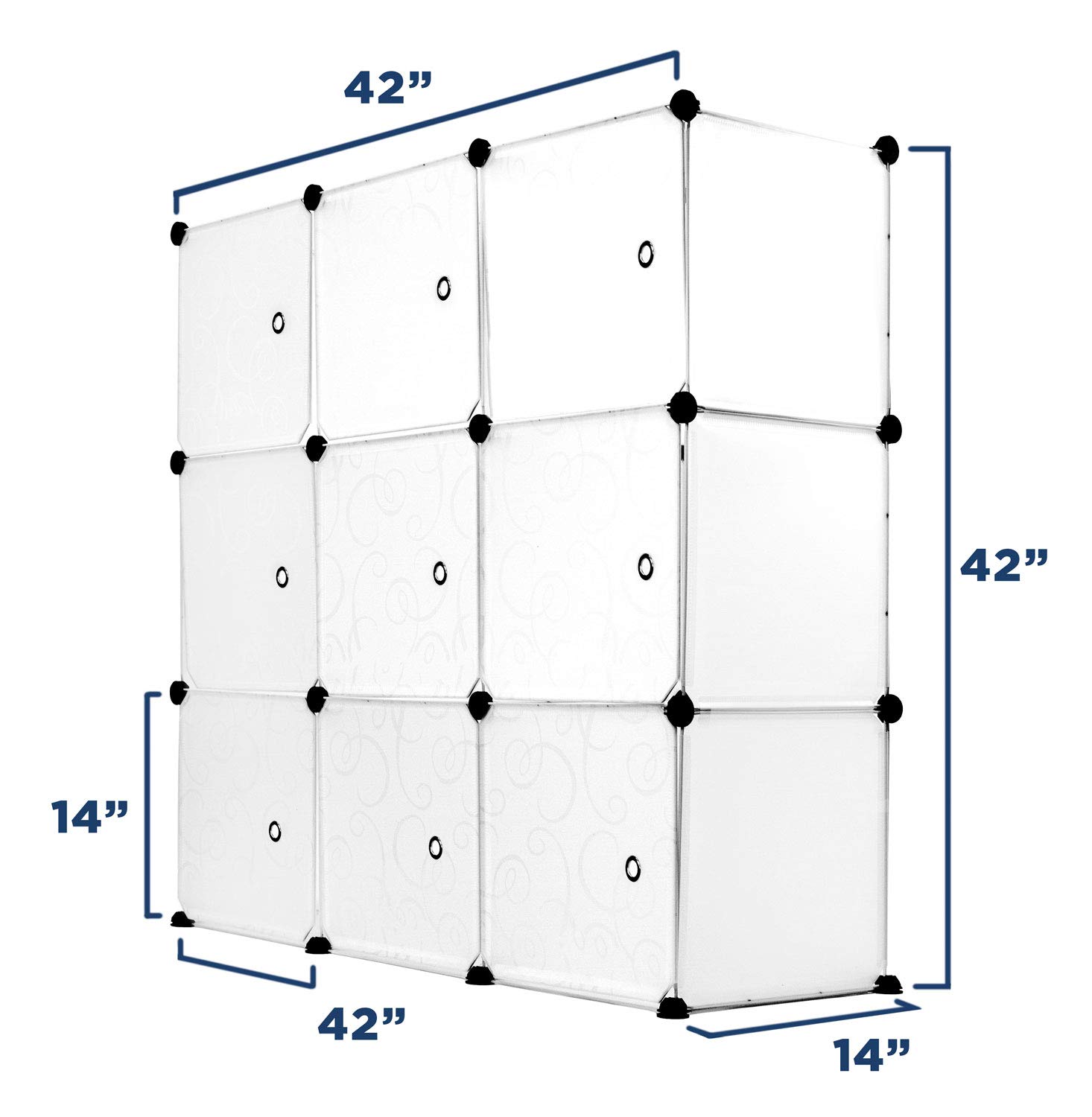 9-Cube Storage Organizer | Stackable Modular Closet Organizer with Doors & Drawers, Translucent White (42
