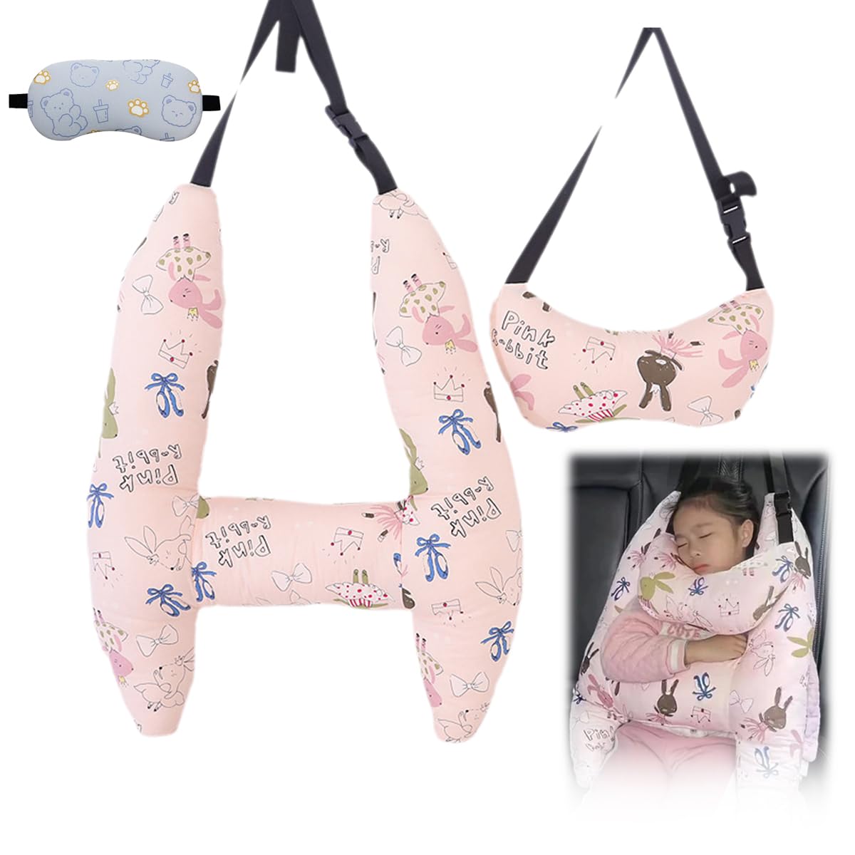 **Kids Travel Pillow - Soft & Comfortable H-Shaped Neck Support for Airplane, Car & Stroller - Toddler Car Seat Headrest for Long Trips & Napping**