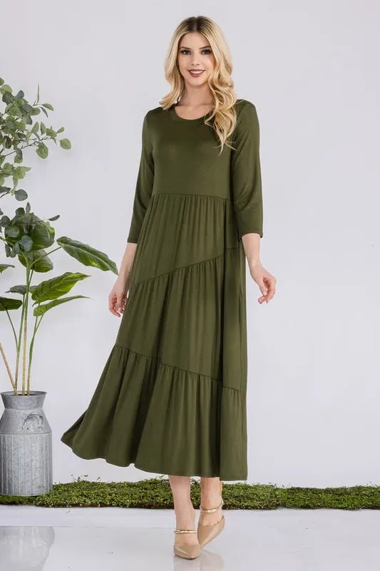 Celeste Plus Size Asymmetric Tiered Midi Dress for Women - Elegant Cocktail Party & Wedding Guest Outfit